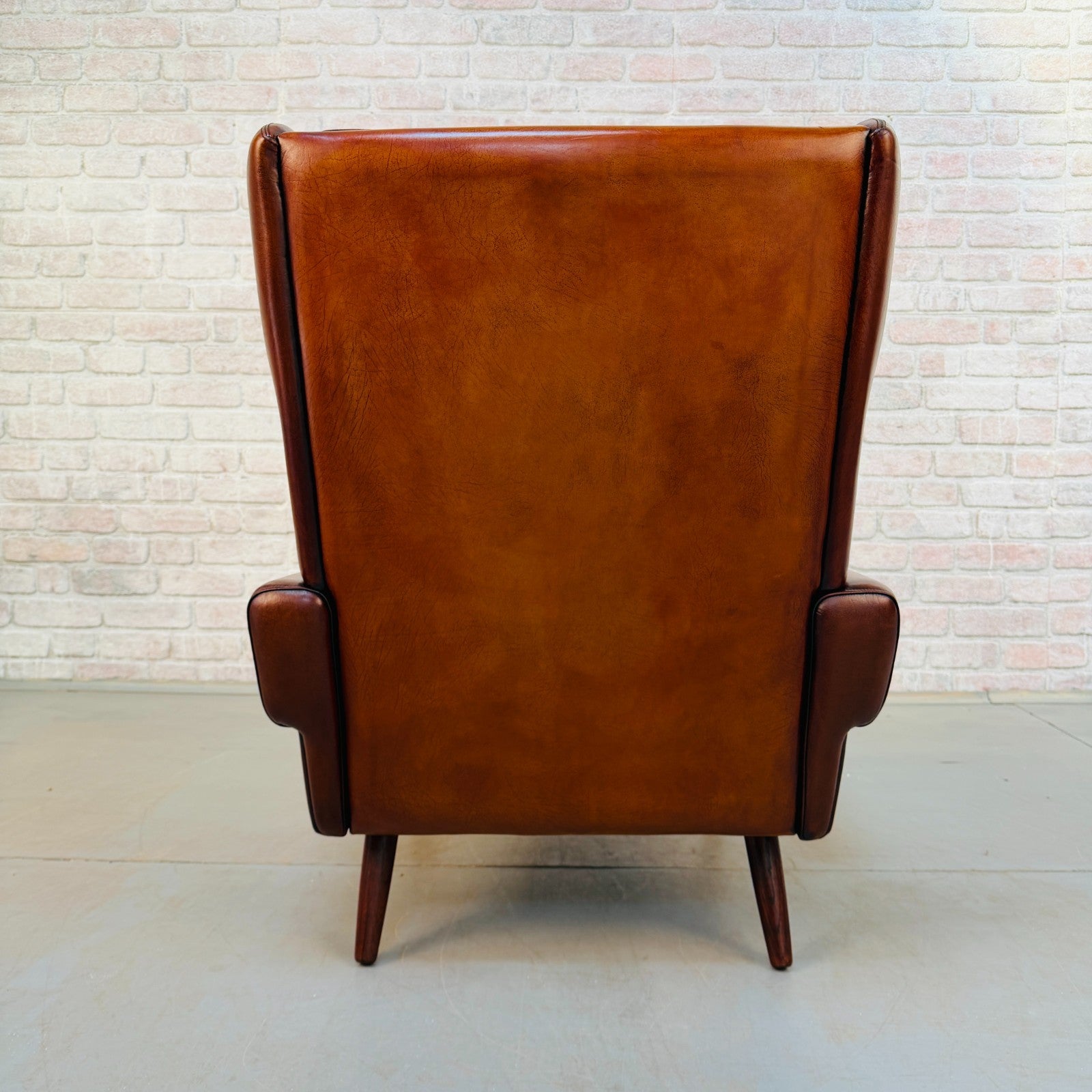 Vintage Danish Svend Skipper Tan Hand-Dyed Leather High Back Chair