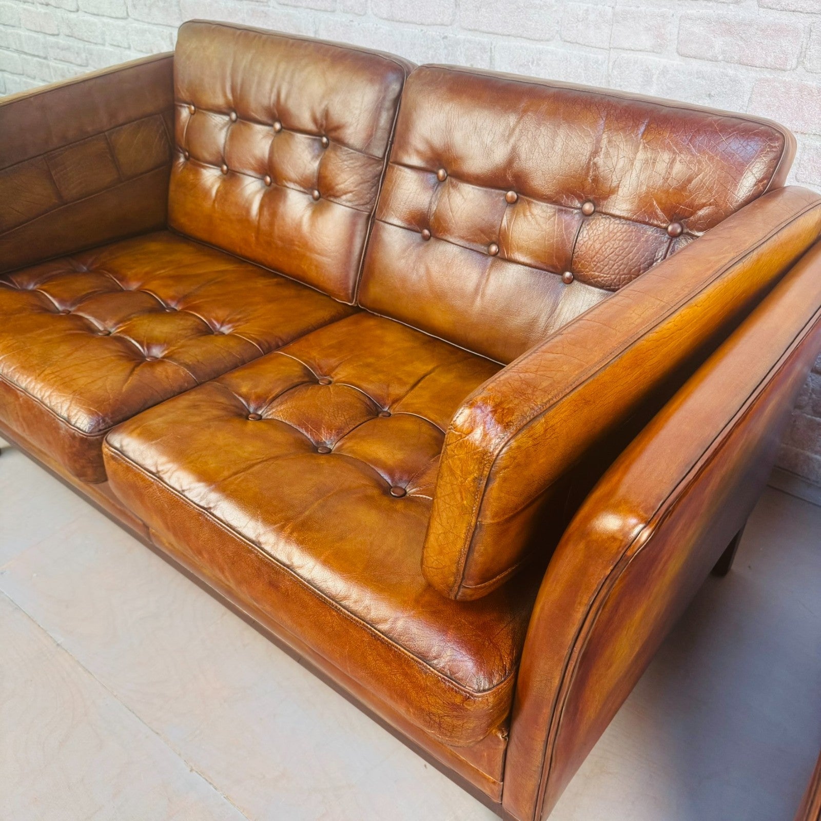 Pair of Vintage Danish Tan Leather Two Seater Sofas