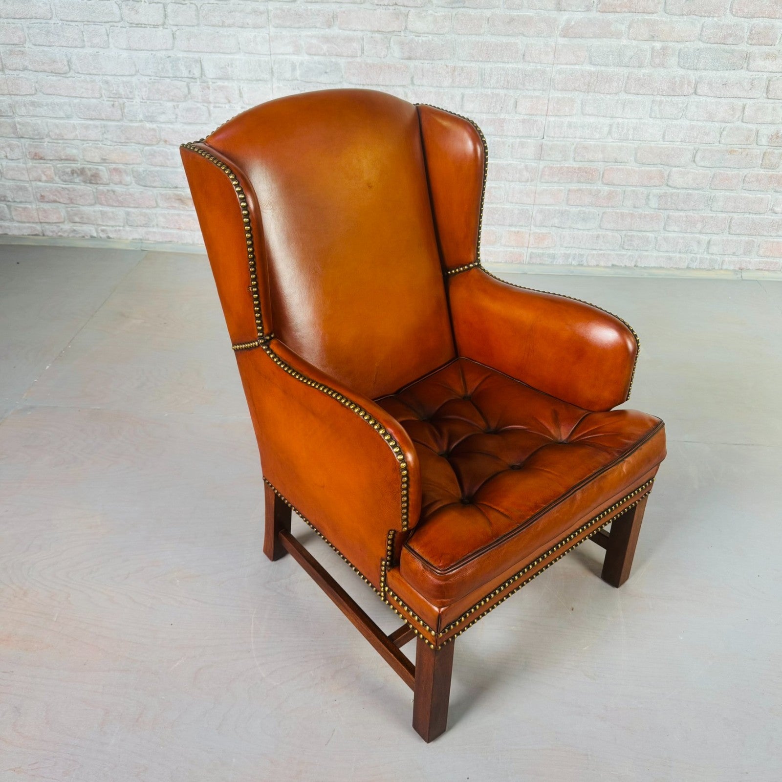 Neat Vintage Danish Leather Wingback Chair – Hand-Dyed Tan Colour