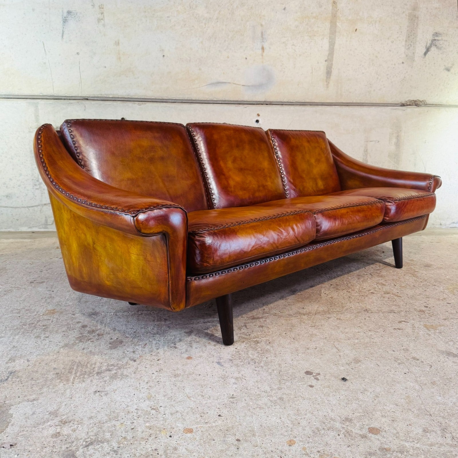 1970s "Matador" Three-Seater Light Tan Leather Sofa by Aage Christiansen