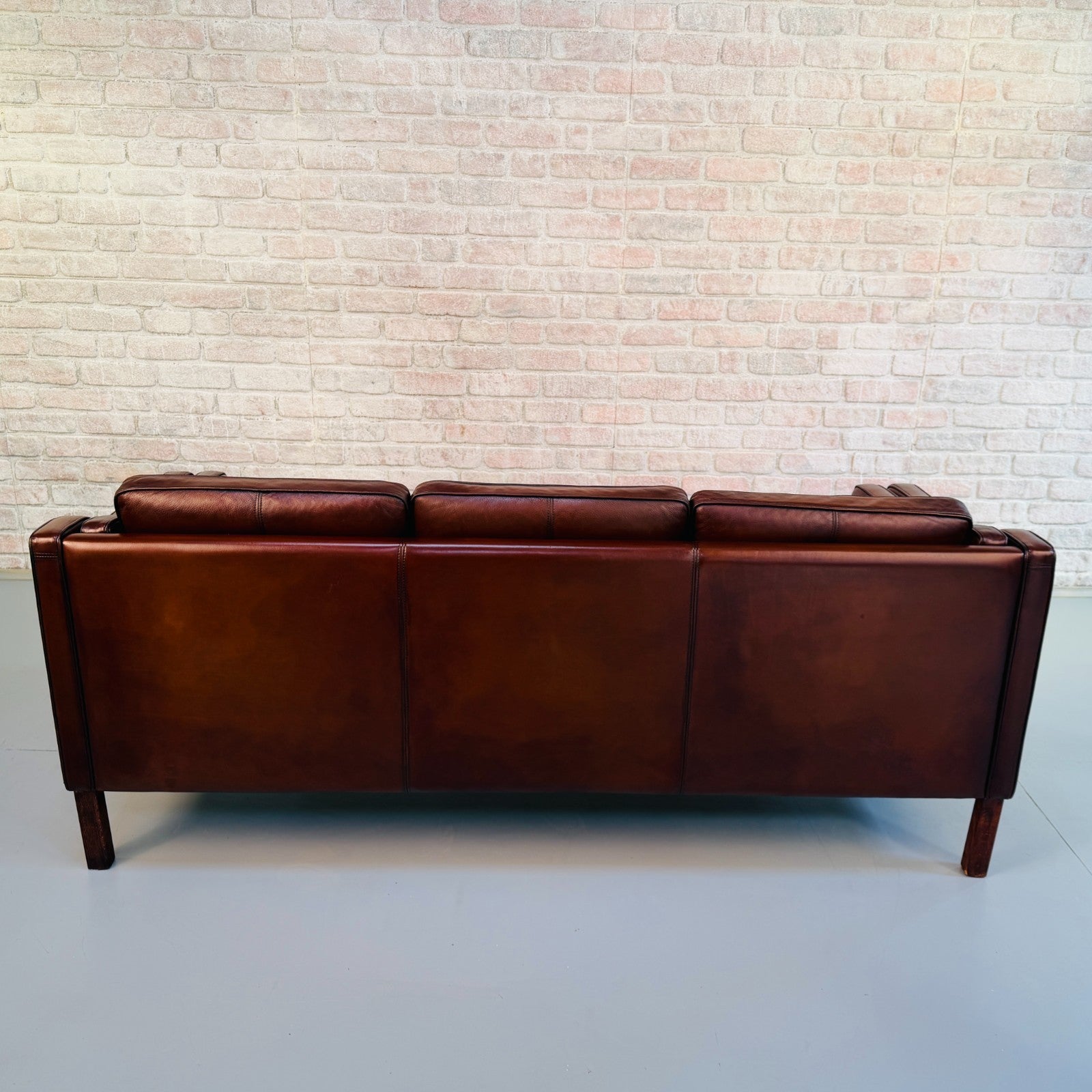 Vintage Danish Børge Mogensen Style Cigar Brown Leather Three Seater Sofa
