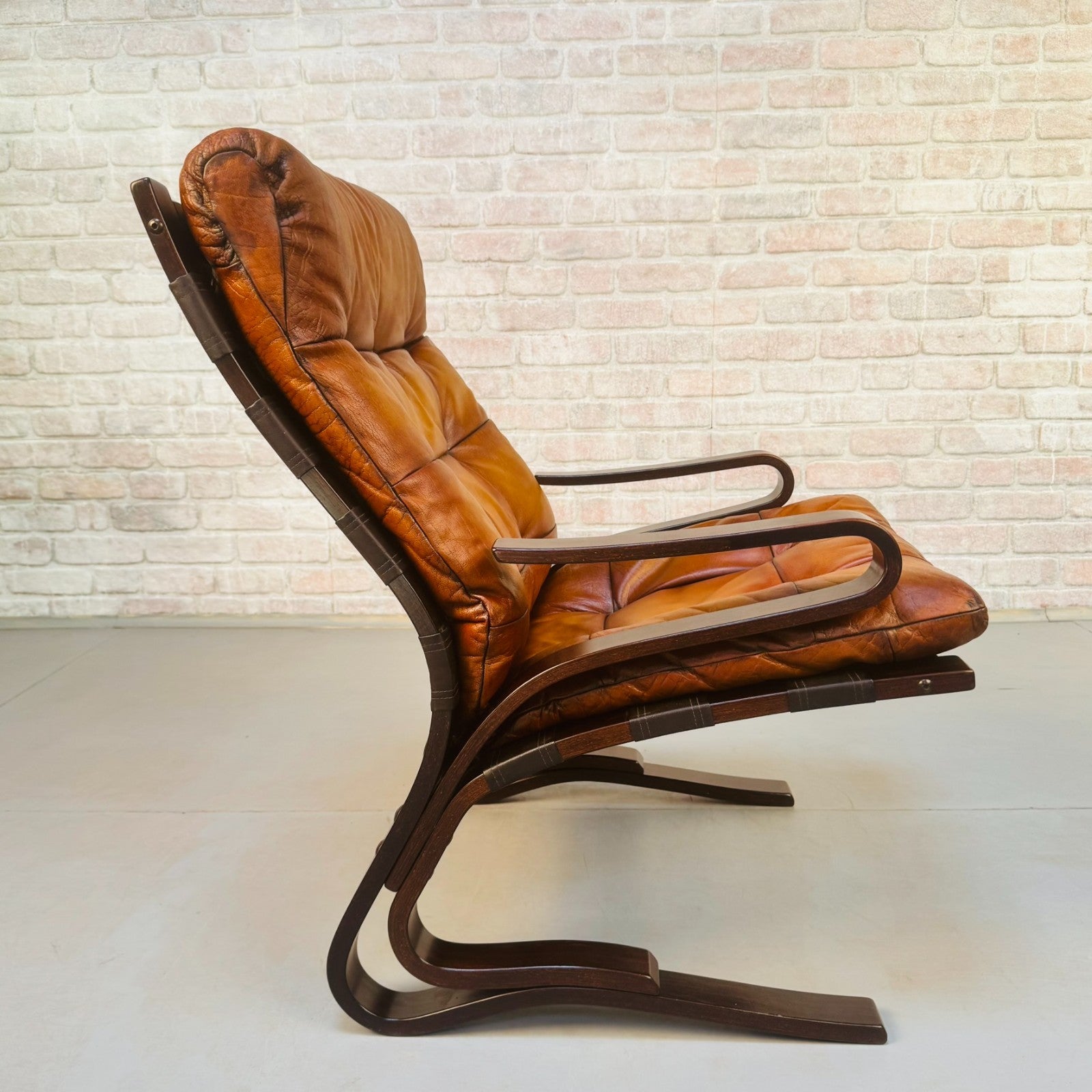 Vintage Danish Einar Hove Skyline Bentwood  Tan Buffalo Leather Armchair