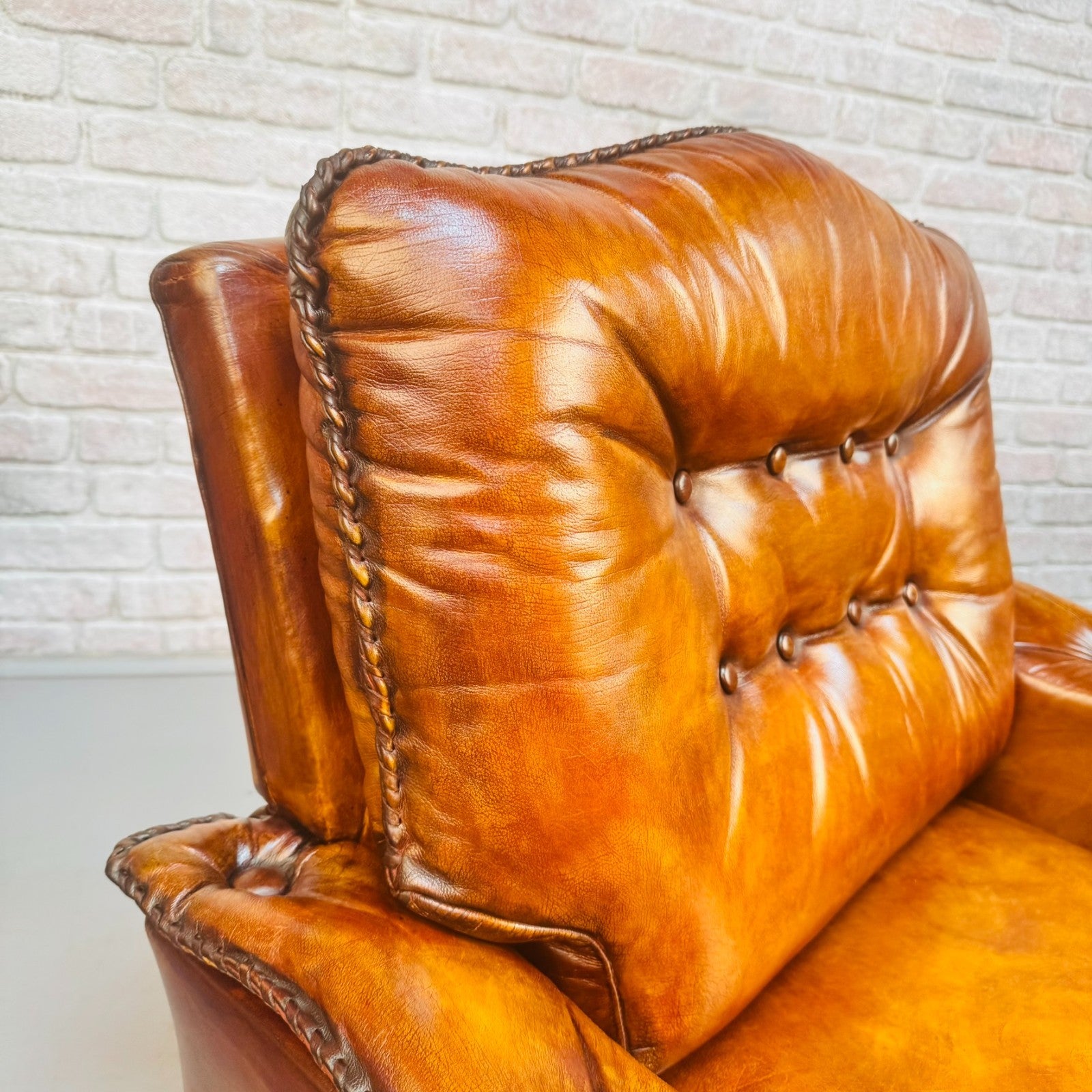 Vintage Danish Pair of Tan Leather Armchairs