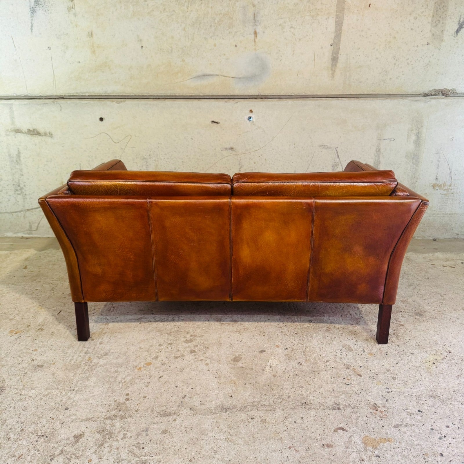 Vintage Danish Tan Leather 2 Seater Sofa — Neat Proportions