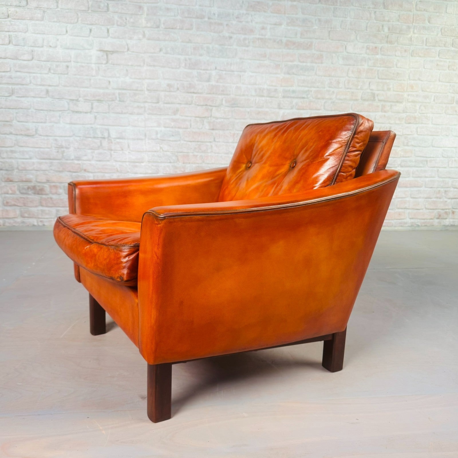 Vintage Danish Cognac Leather Armchair – Curved Arms