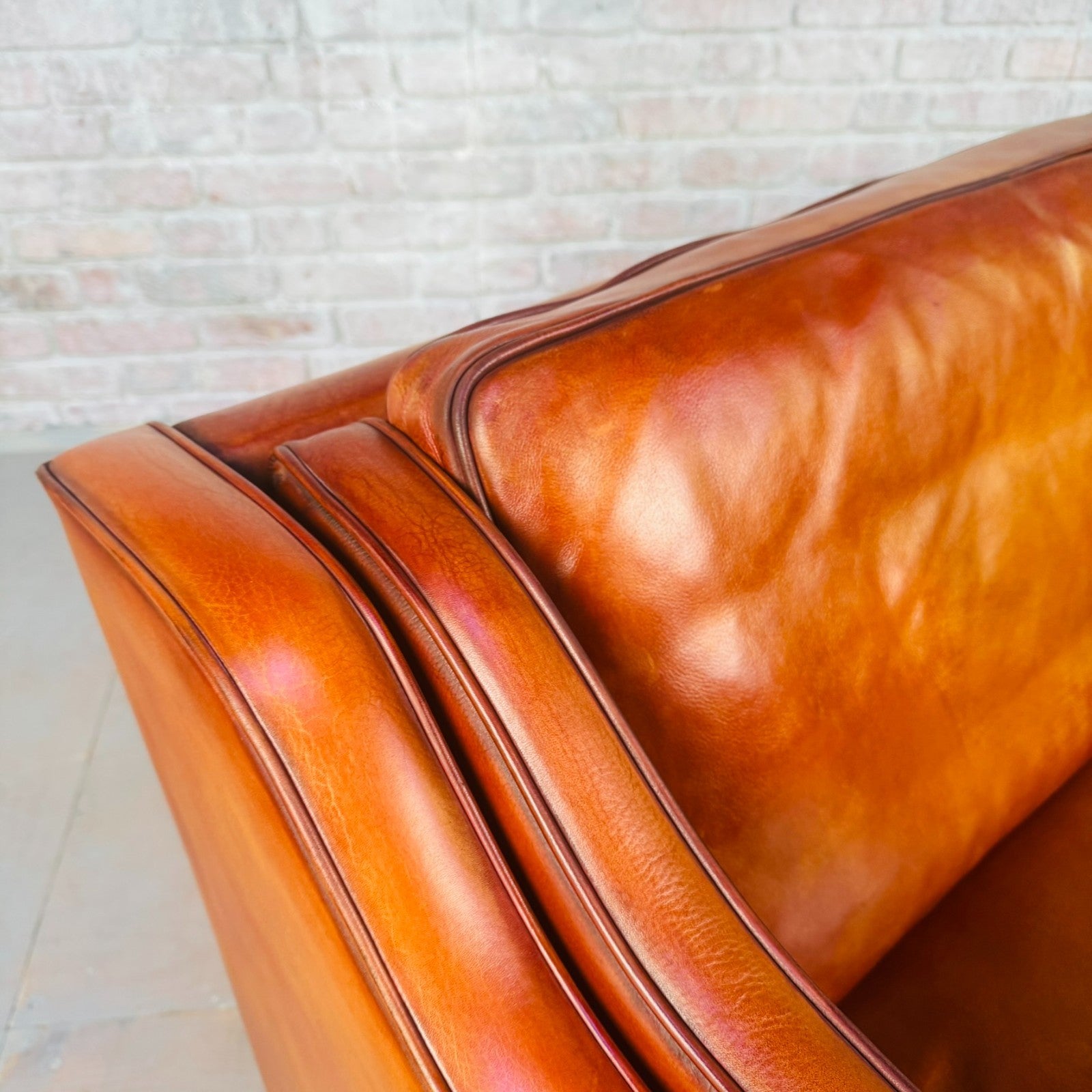 Stylish Pair of Vintage Danish Tan Leather 2.5 Seater Sofas