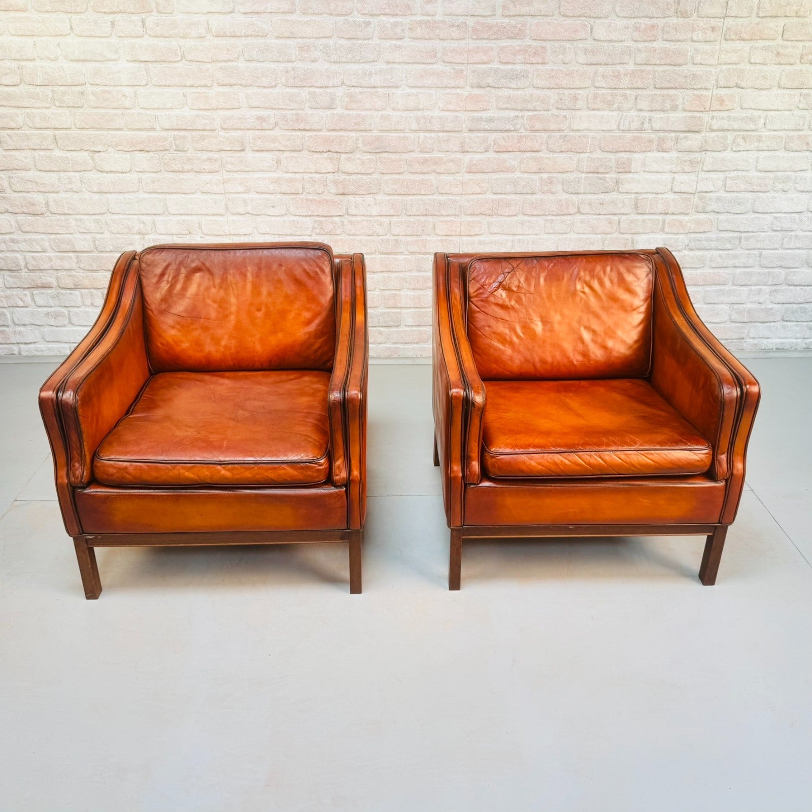 1970s Danish Pair of Tan Leather Armchairs