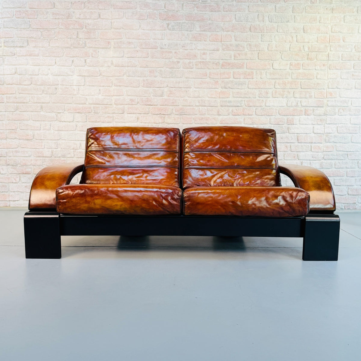 Vintage Ake Fribytter Kroken Tan Leather 2 Seater Sofa Nelo Sweden