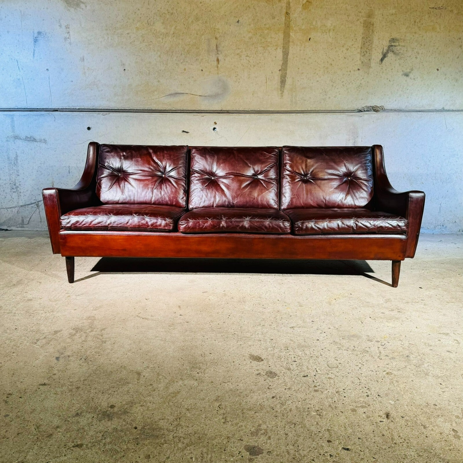 Vintage 1970s George Thams Danish Chestnut Three-Seater Leather Sofa