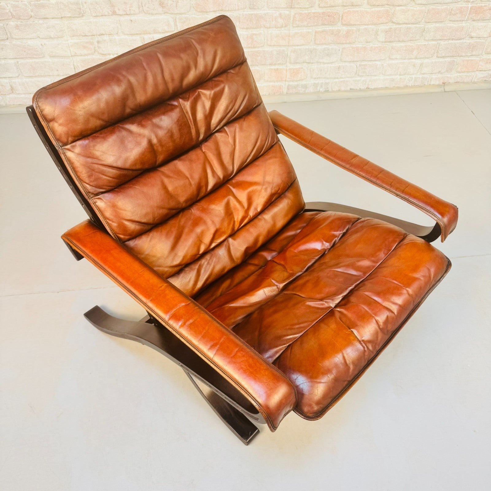 Vintage 1960s Ingmar Relling Flex for Westnofa Lounge  Tan Leather Chair Norway