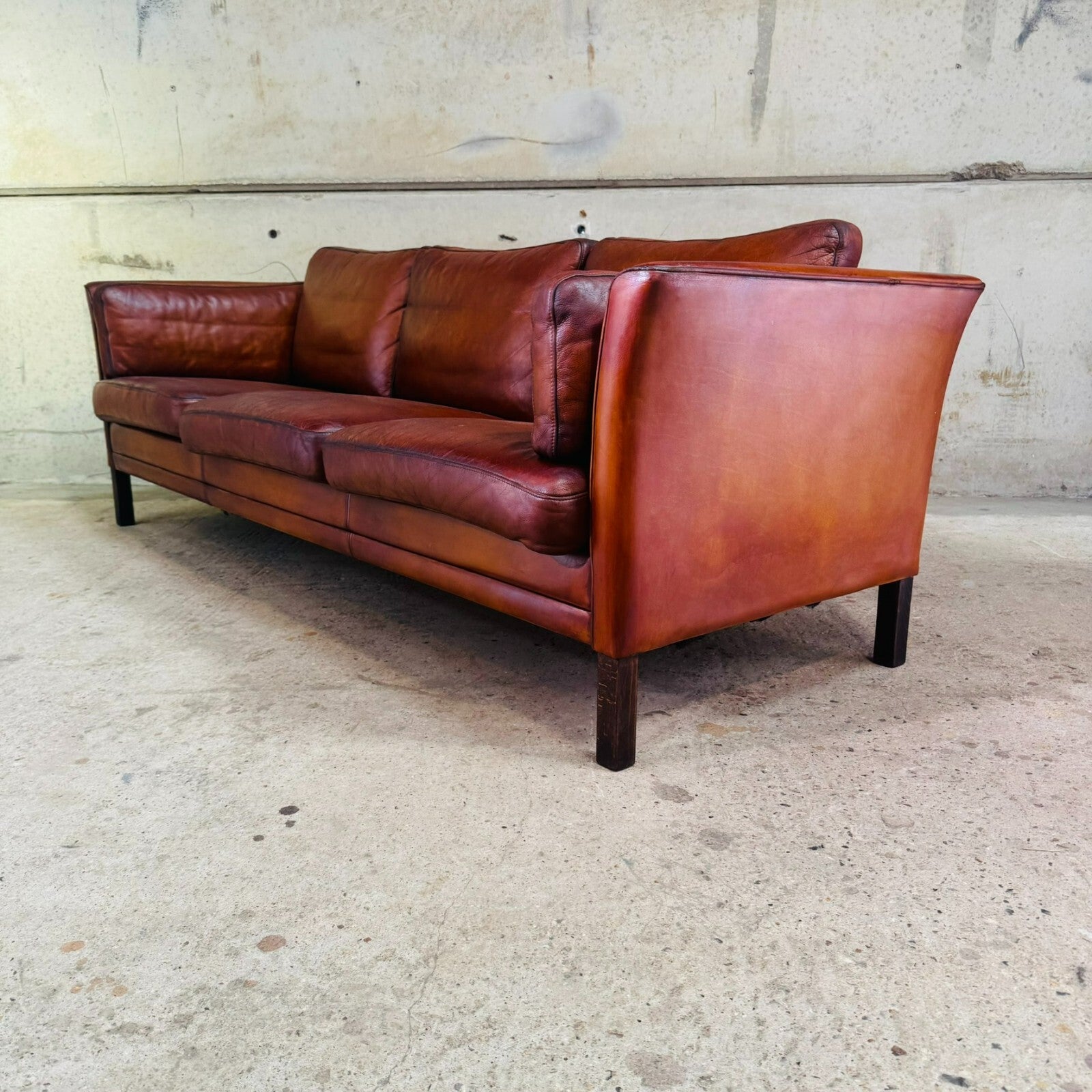 Danish 1970s Cognac Leather Three-Seater Sofa by Mogens Hansen