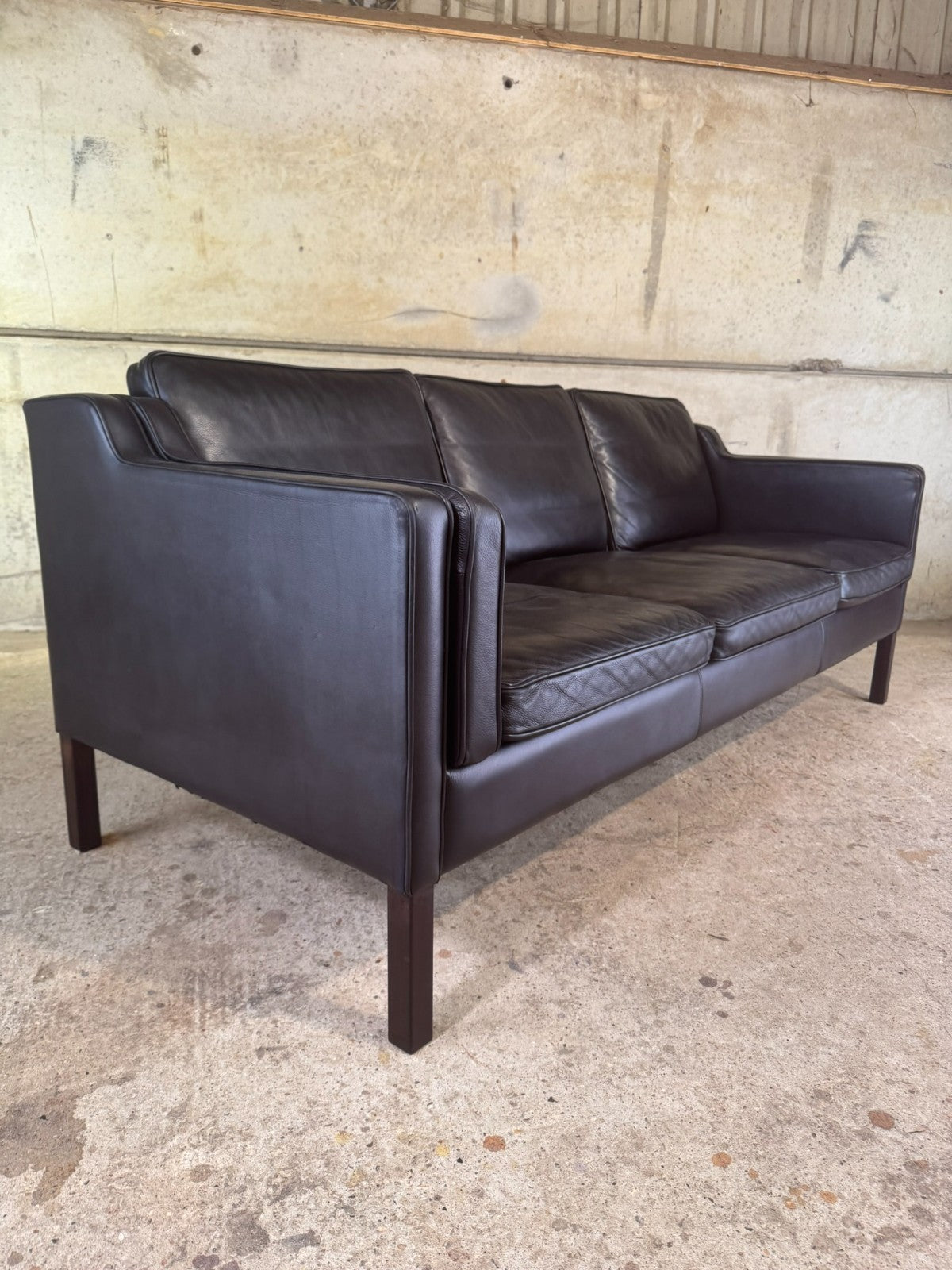 Vintage Danish Three-Seater Black Leather Sofa by Stouby – Stylish