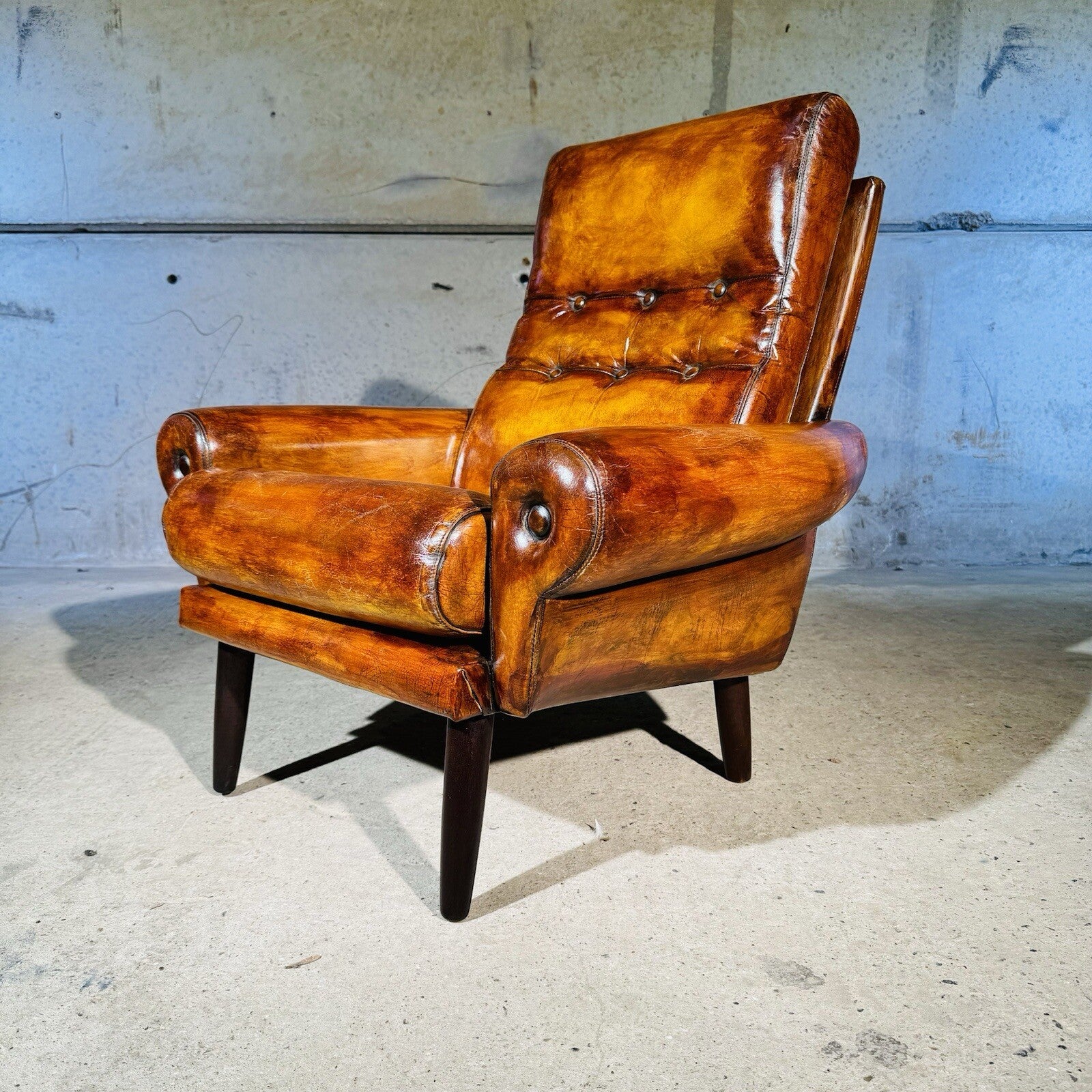 Vintage Danish Leather Armchair - Neat Proportions, Vibrant Light Tan