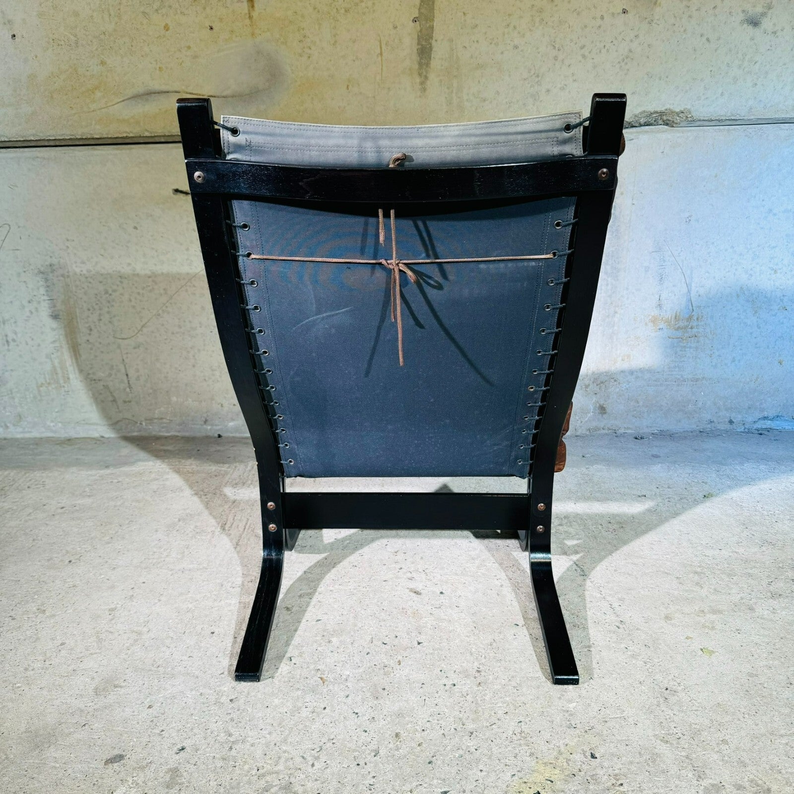 Vintage 1970s Westnofa Highback Tan Leather Chair & Footstool Ebonised Beech