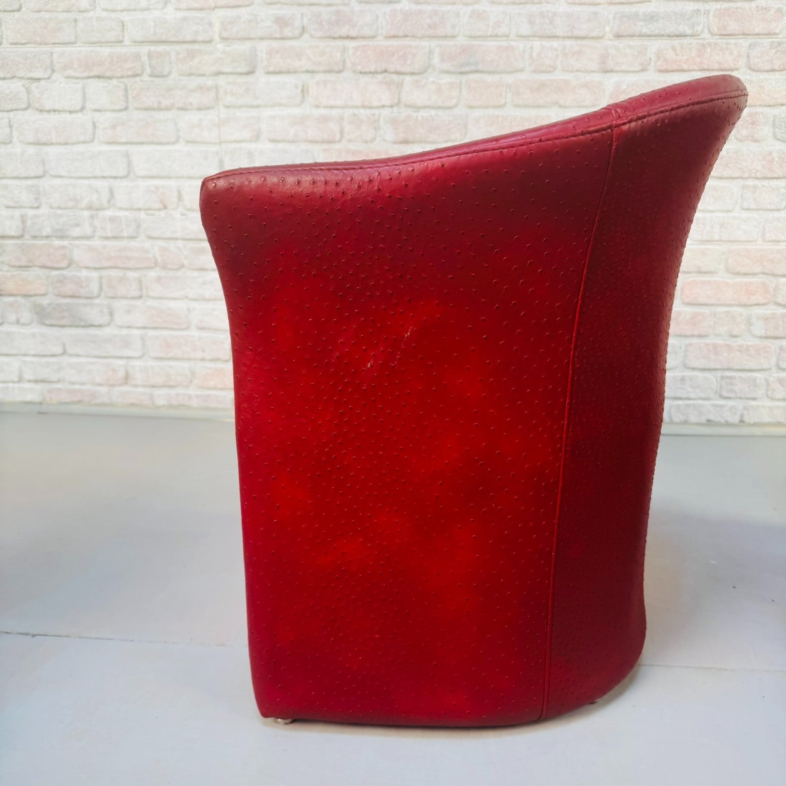 Set of Vintage Italian Red Faux Ostrich Leather Tub Chairs