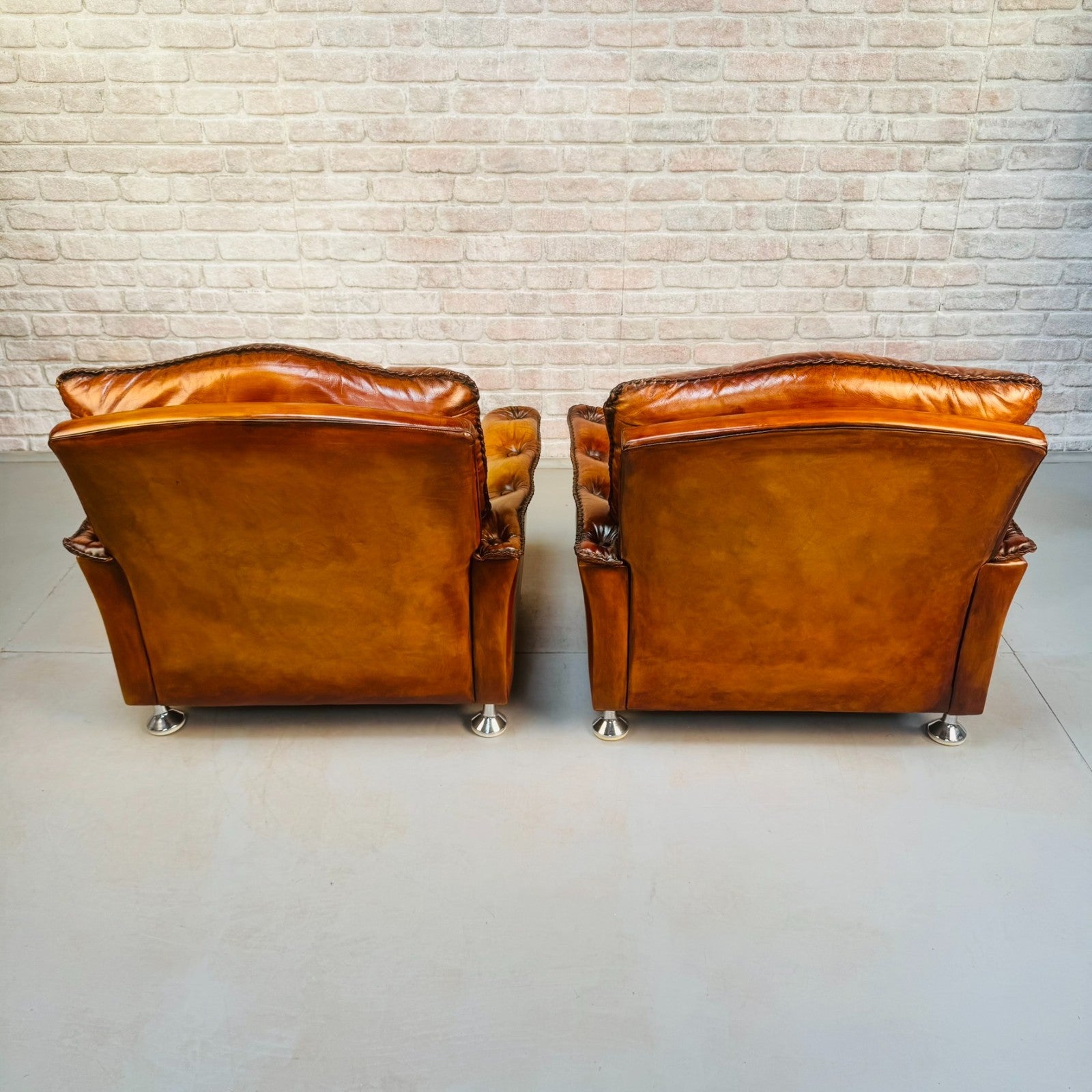 Vintage Danish Pair of Tan Leather Armchairs