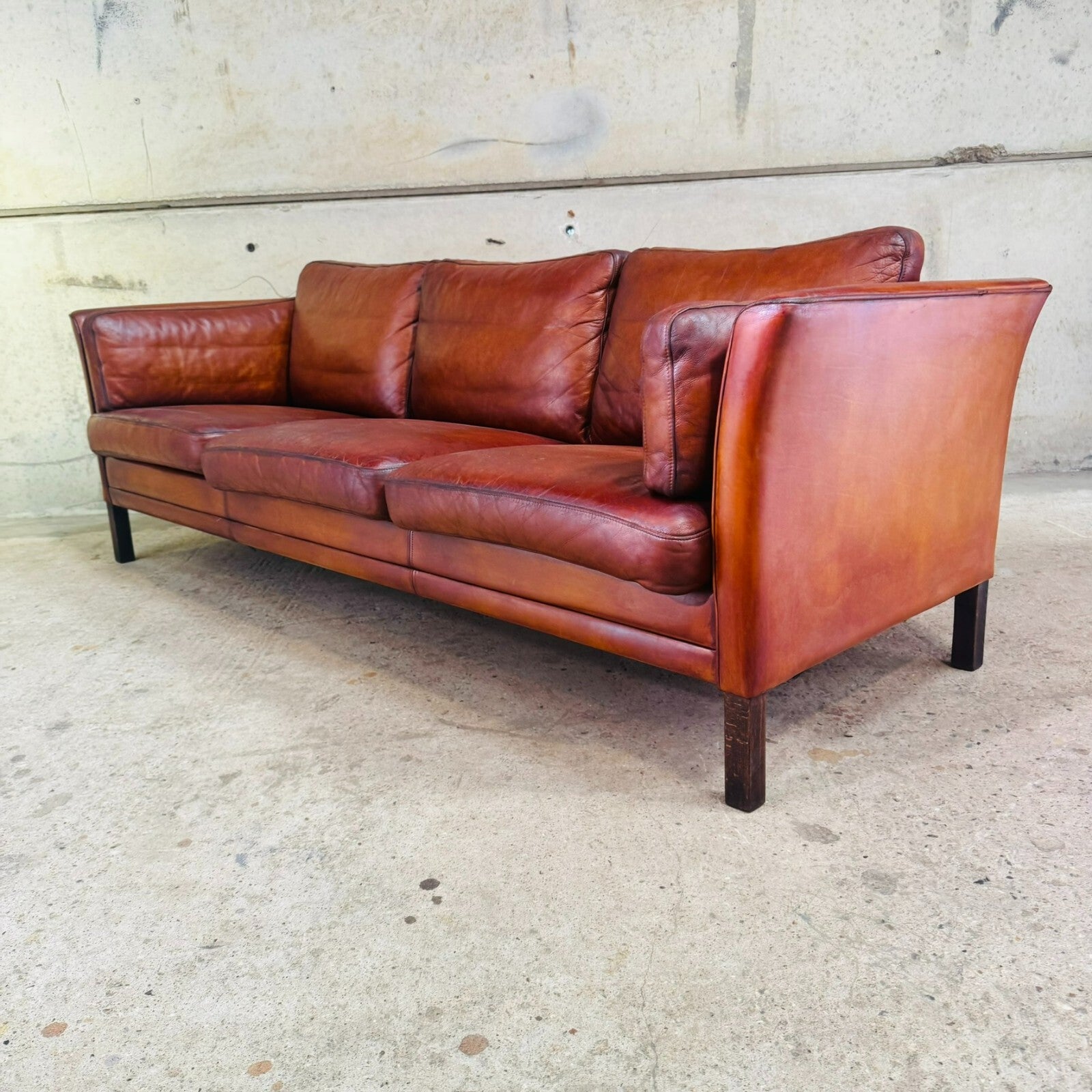 Danish 1970s Cognac Leather Three-Seater Sofa by Mogens Hansen