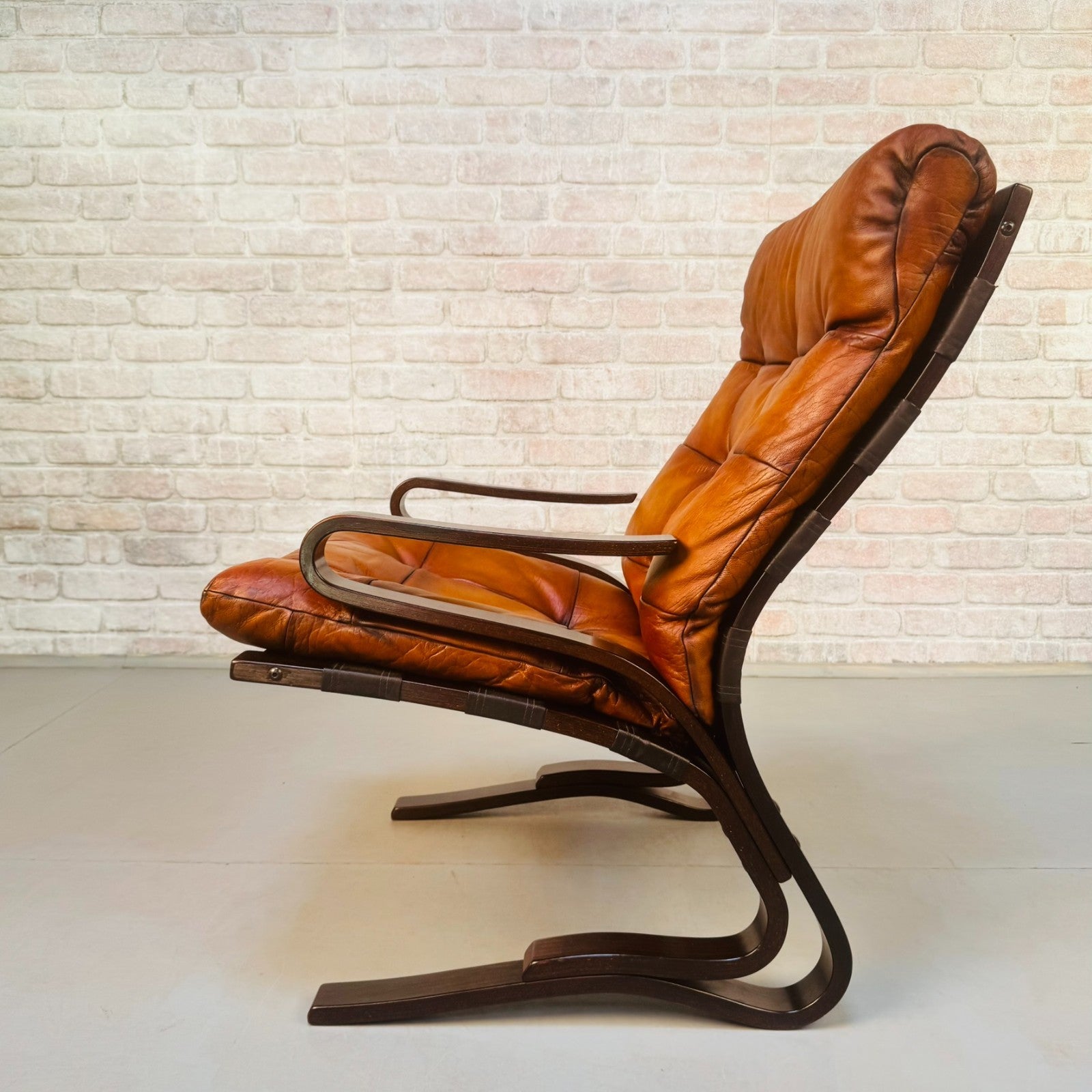 Vintage Danish Einar Hove Skyline Bentwood  Tan Buffalo Leather Armchair