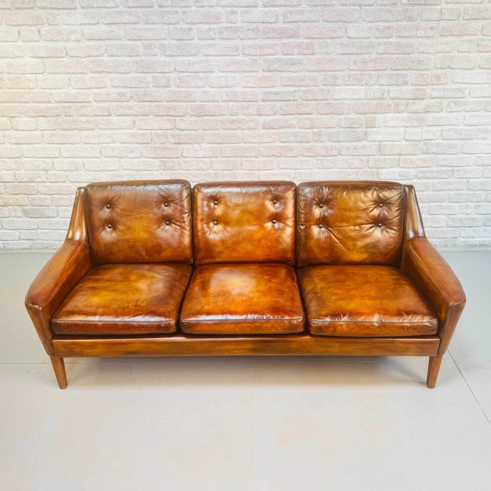 Vintage 1960s Ulferts Tibro Swedish Leather Sofa – Tan Leather #A498