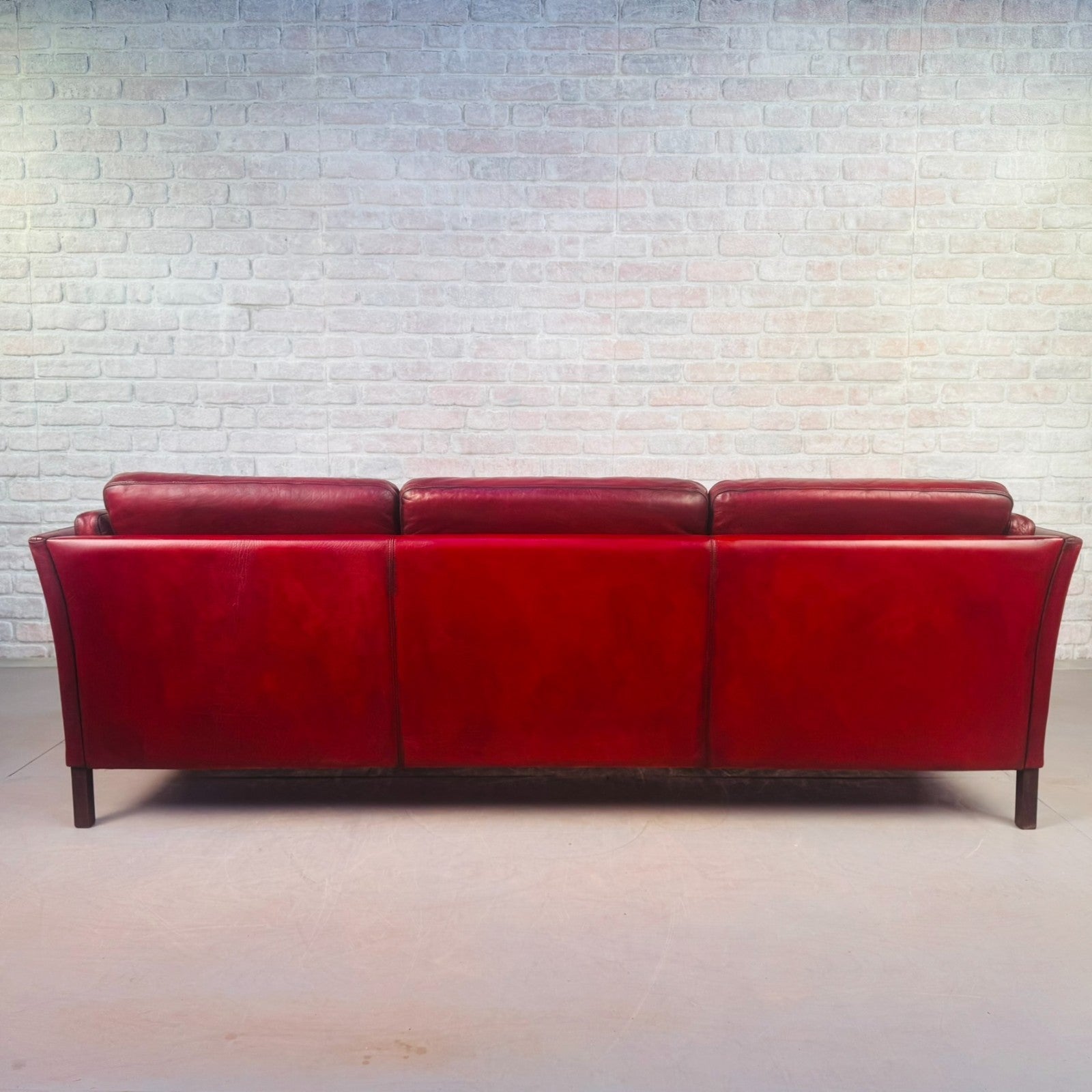 Vintage 1970s Mogens Hansen Danish Red Leather Three-Seater Sofa Mid Century