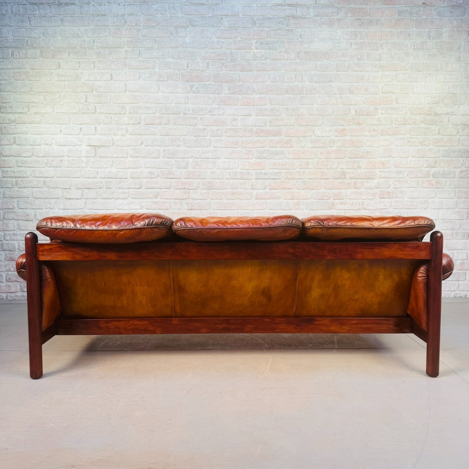 Long Vintage Swedish Tan Leather Three Seater Sofa