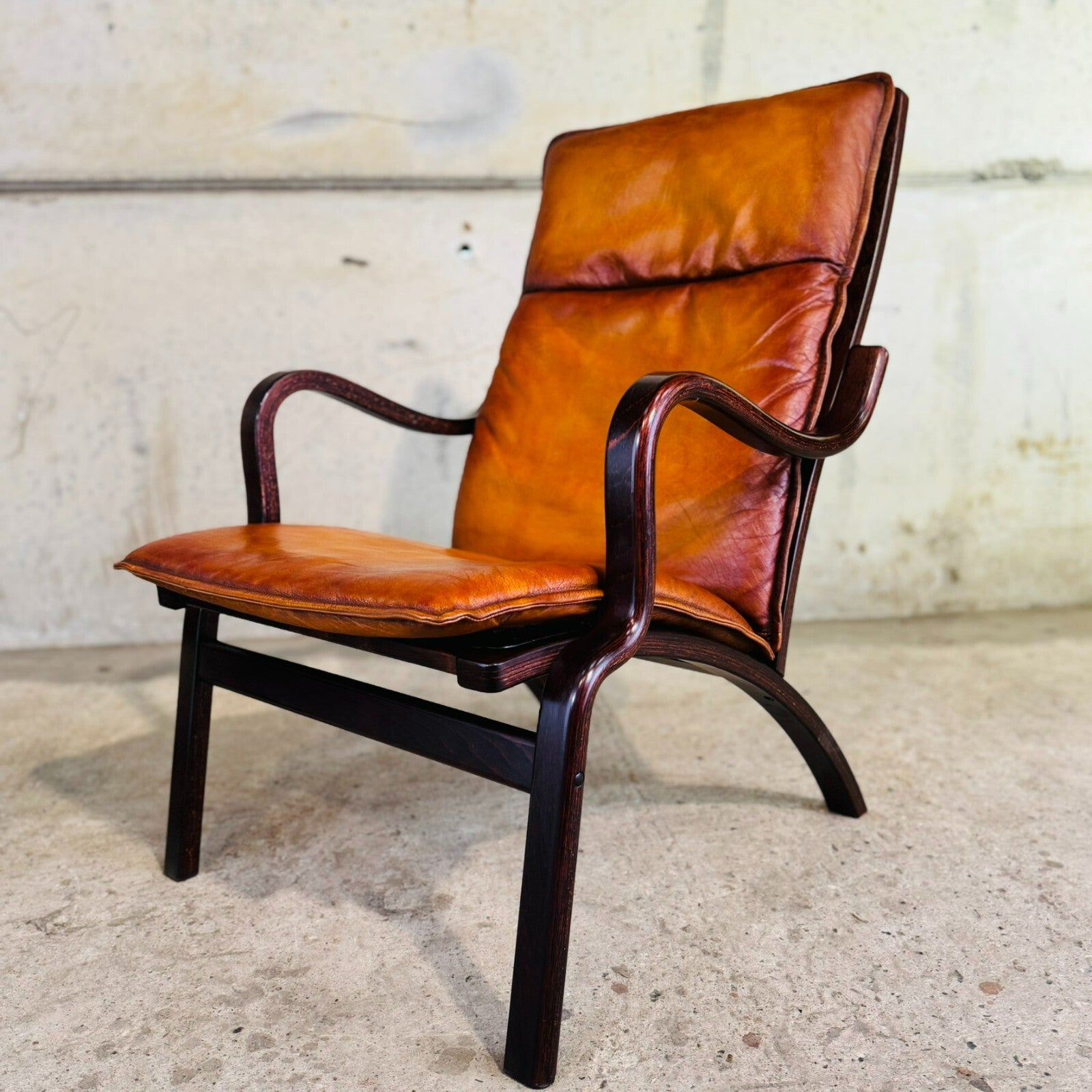 Vintage Stouby Danish His & Hers Bentwood Light Tan Leather Chairs