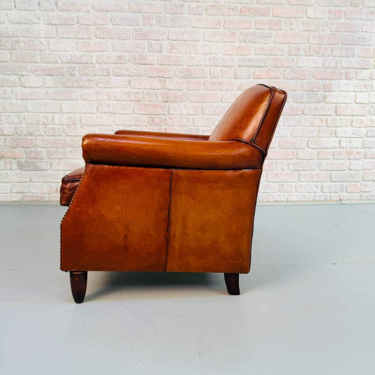 Vintage English Club Cognac Leather 2 Seater Sofa & Armchair Suite