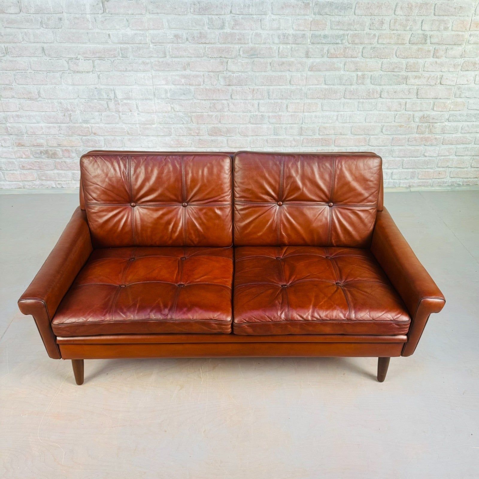 Vintage 1970s Svend Skipper Brown Leather Two-Seater Sofa