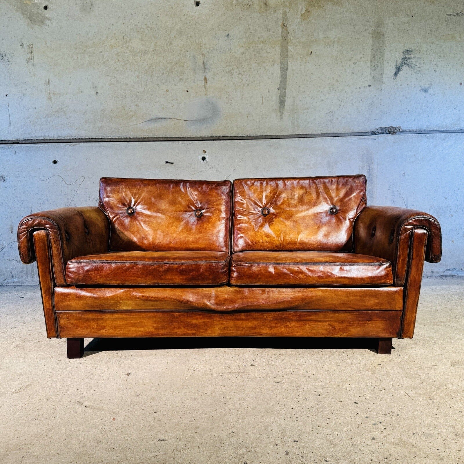 Vintage 1970s Danish Svend Skippers  Leather Sofa Two-Seater and Chair Set #A242