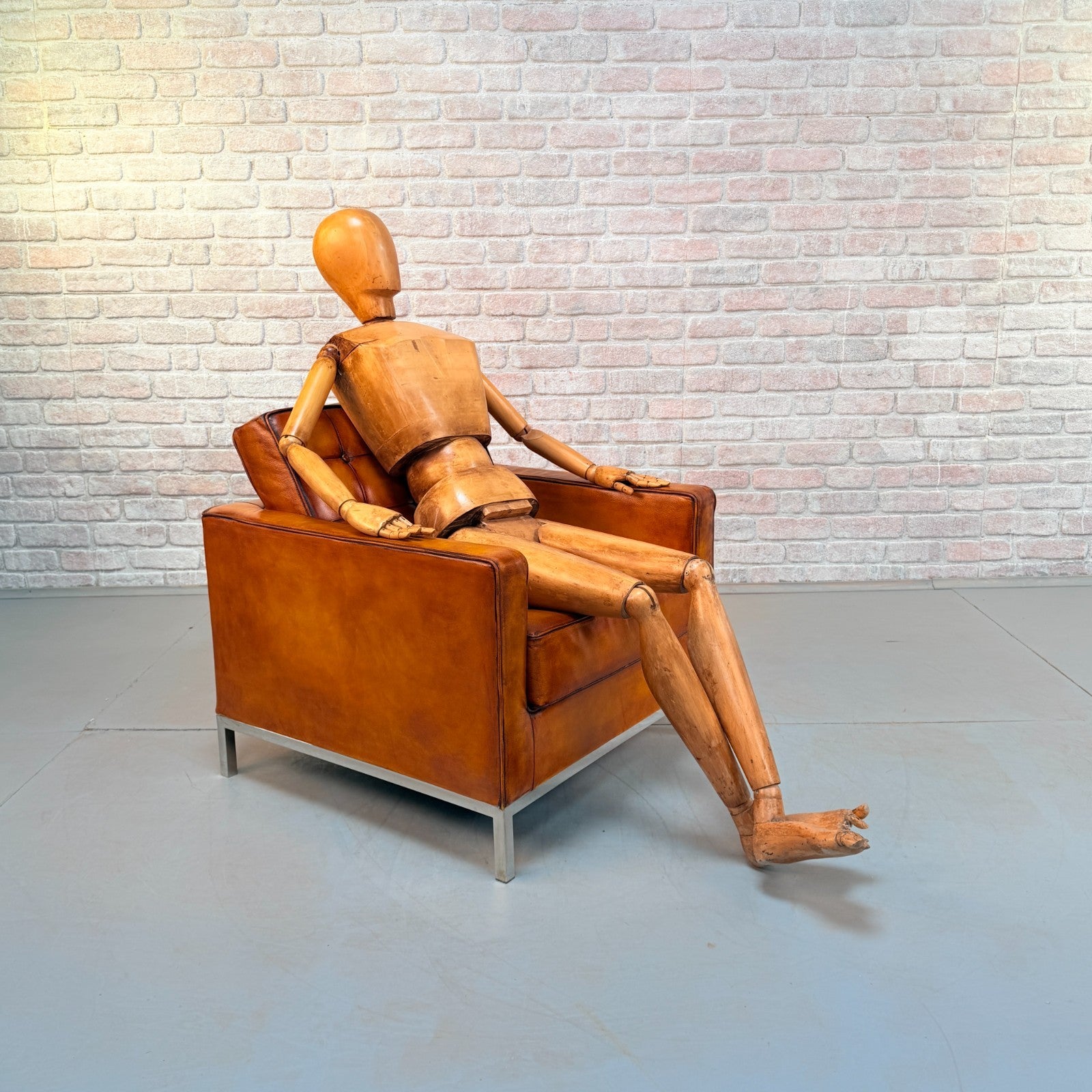 Vintage Florence Knoll Style Tan  Leather Armchair