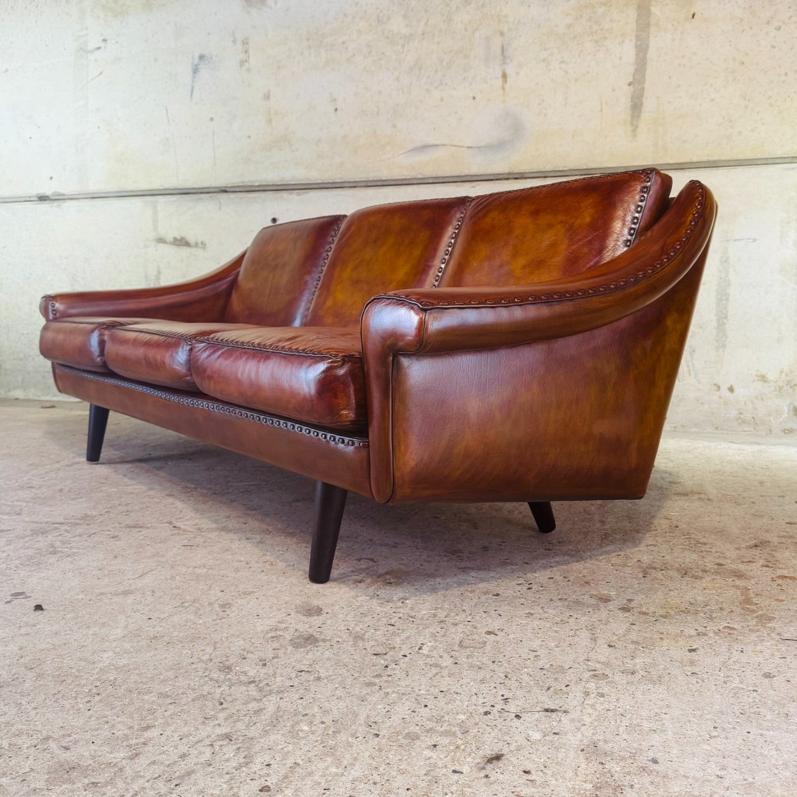 1970s "Matador" Three-Seater Light Tan Leather Sofa by Aage Christiansen