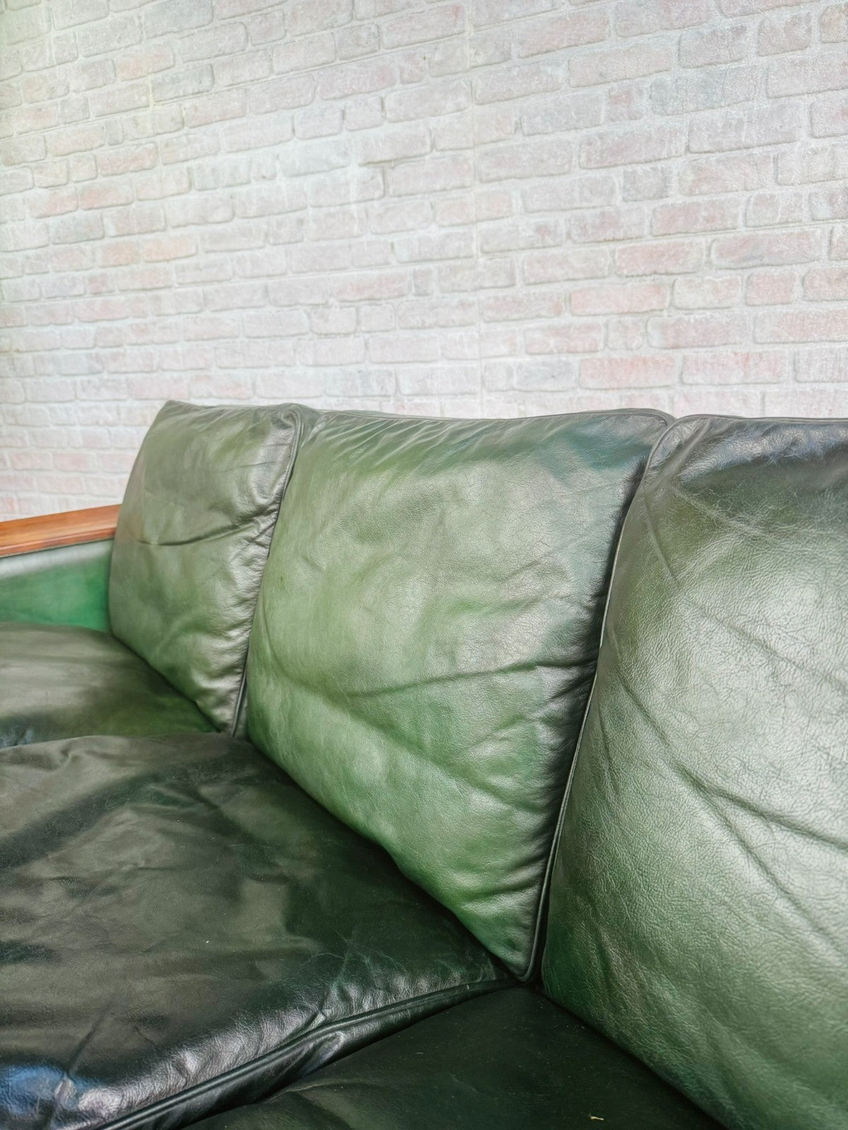 1960s Danish Green Leather Three-Seater Sofa & His & Hers Armchairs Golstrup