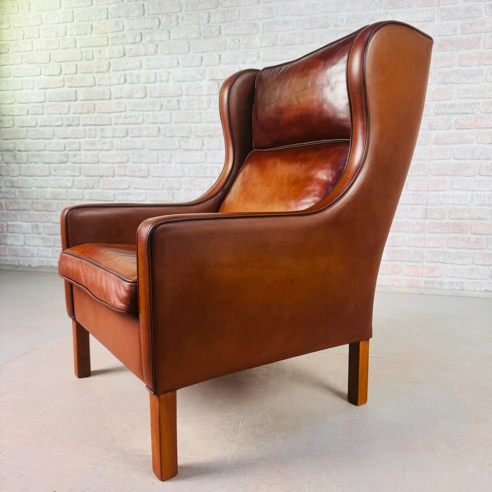Vintage Danish 1970s High Back Dark Tan Leather Armchair