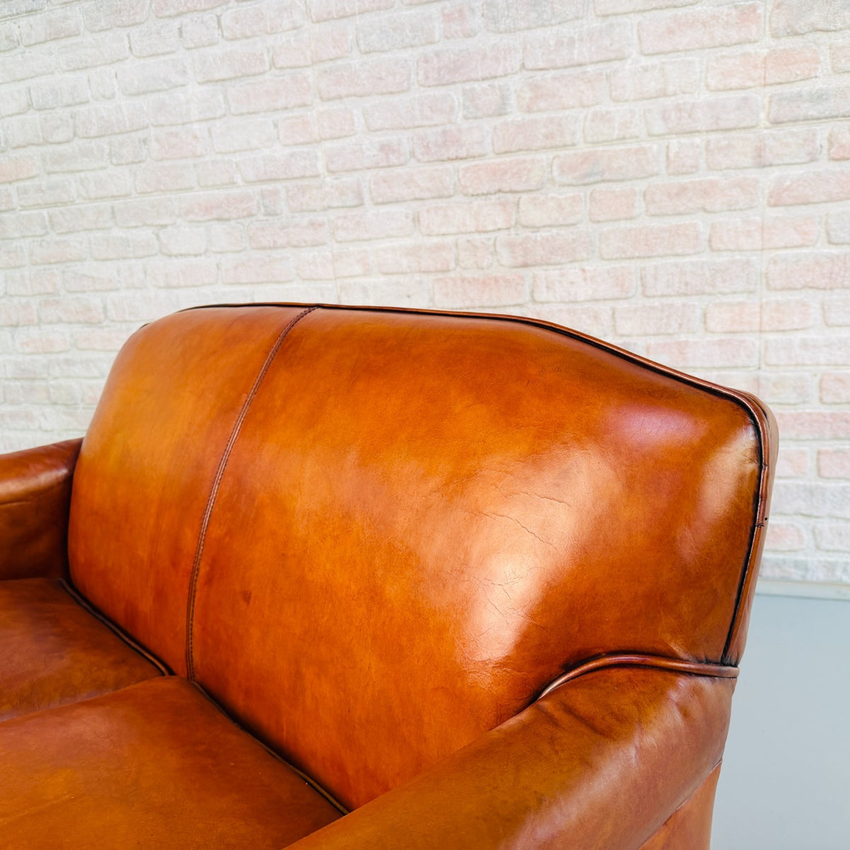 Vintage English Club Cognac Leather 2 Seater Sofa & Armchair Suite