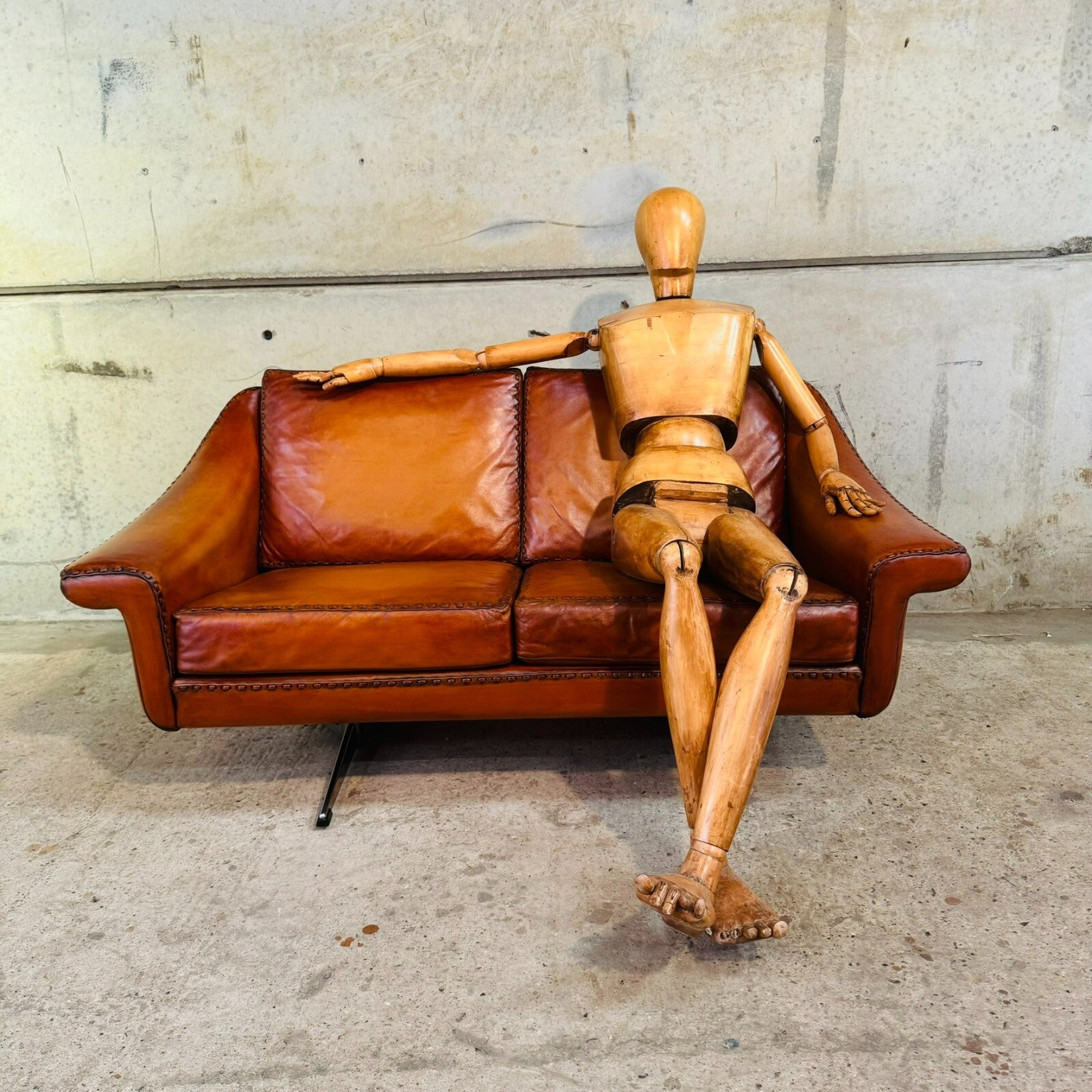 1970s "Matador" Two-Seater Light Tan Leather Sofa by Aage Christiansen
