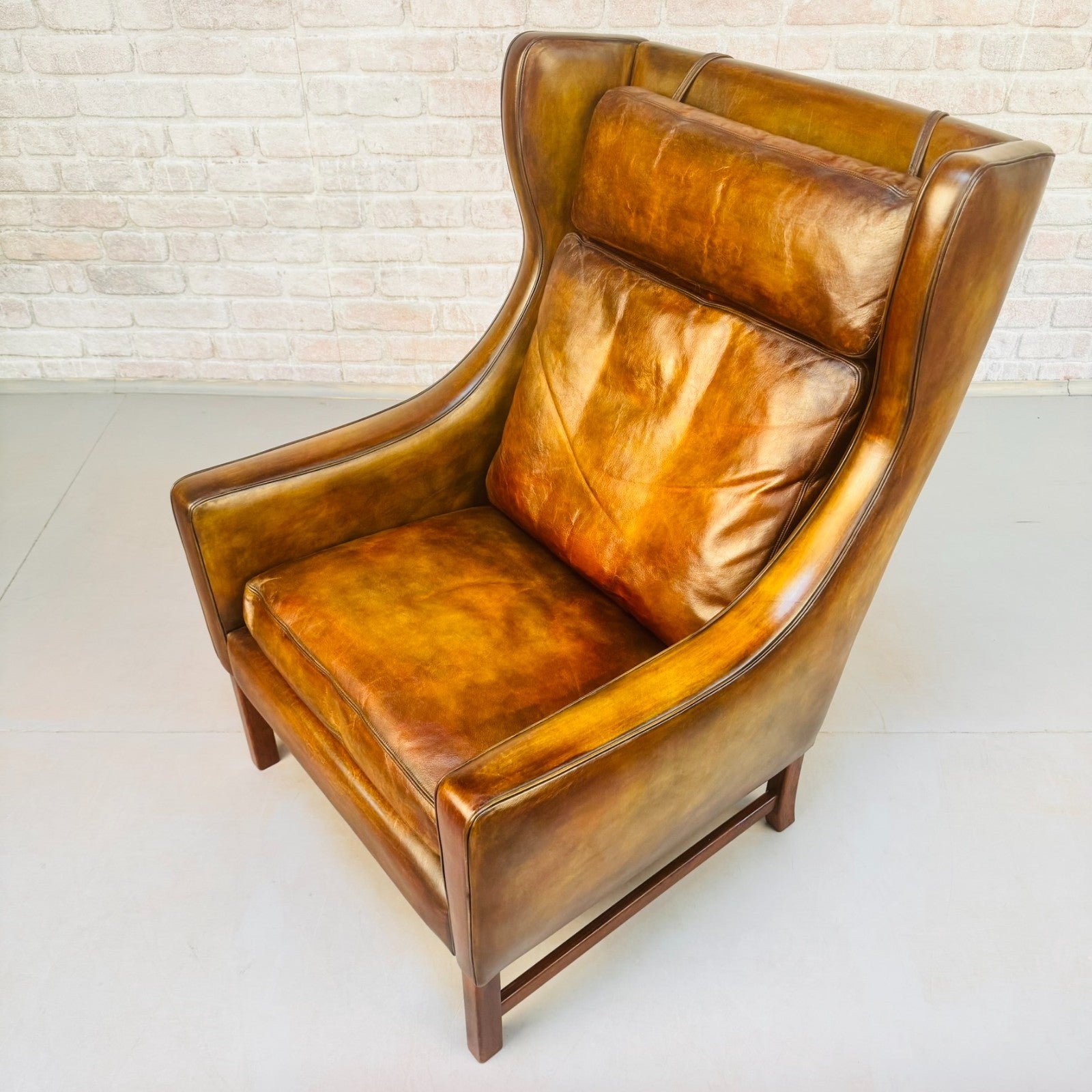 Vintage 1960s Fredrik Kayser Wingback Tan Leather Chair for Vatne Møbler