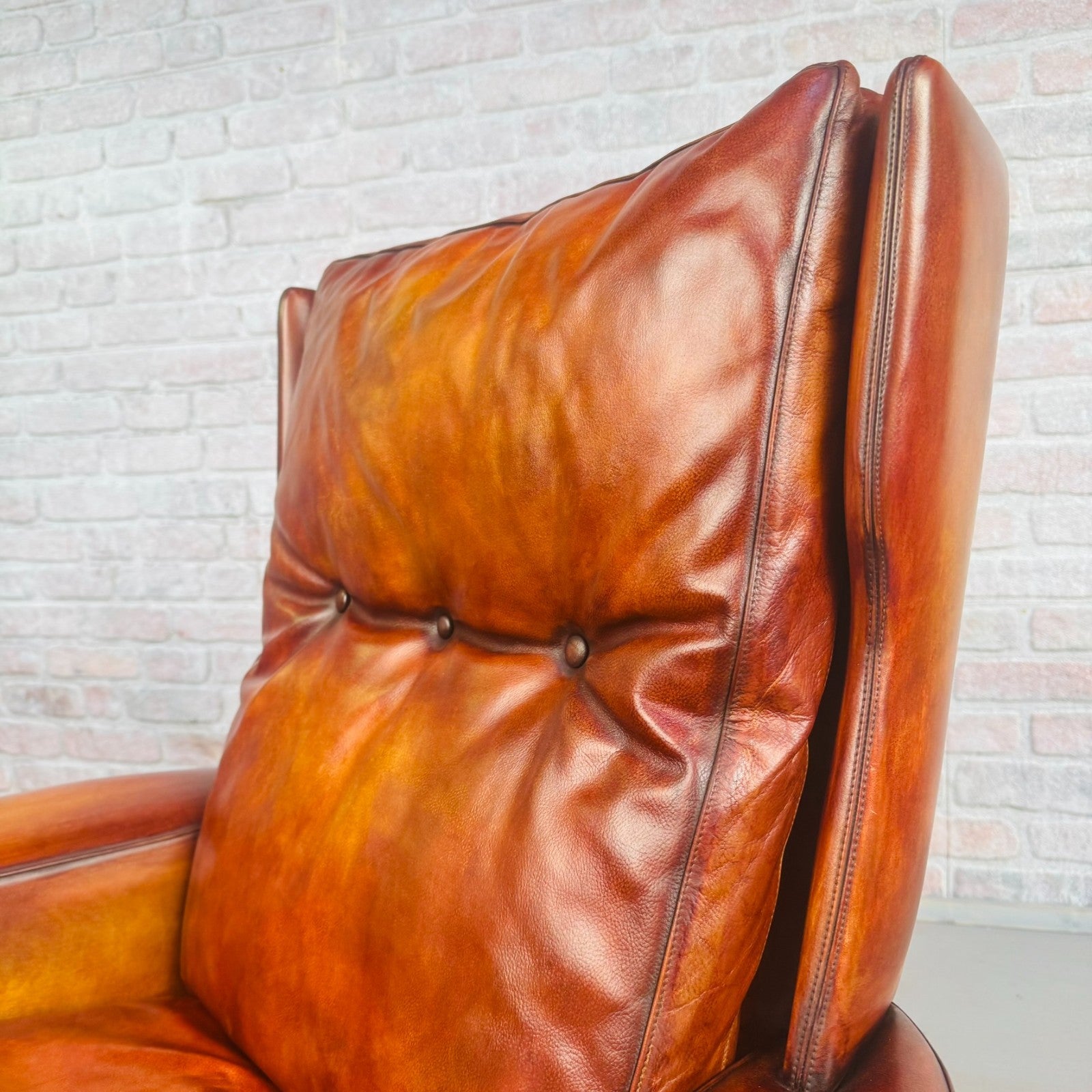 Vintage Danish Cognac Leather High Back Armchair by Skippers