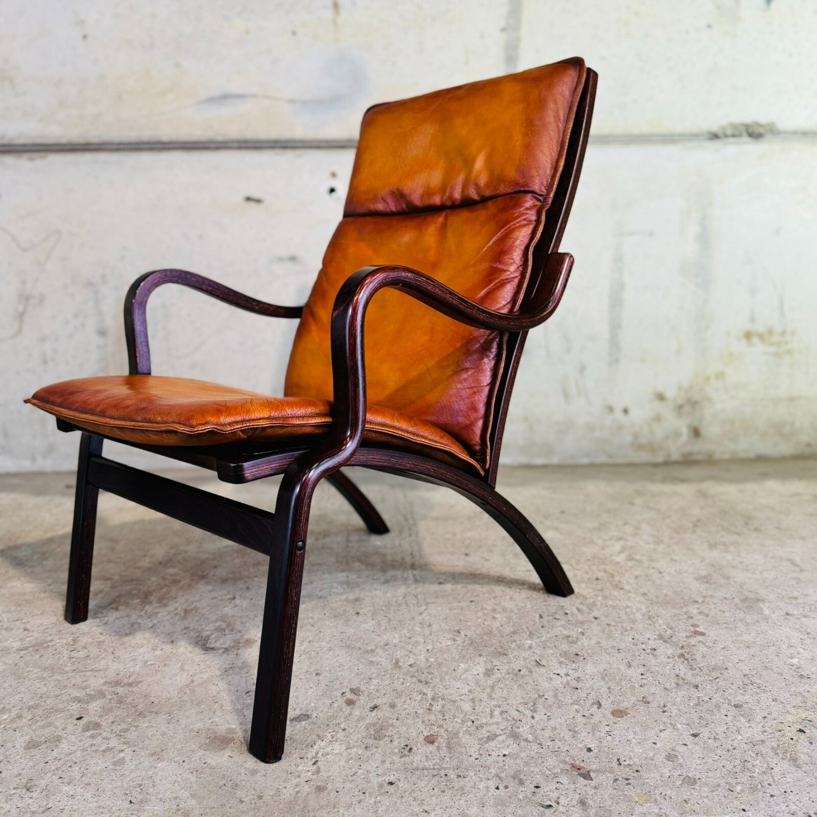 Vintage Stouby Danish His & Hers Bentwood Light Tan Leather Chairs
