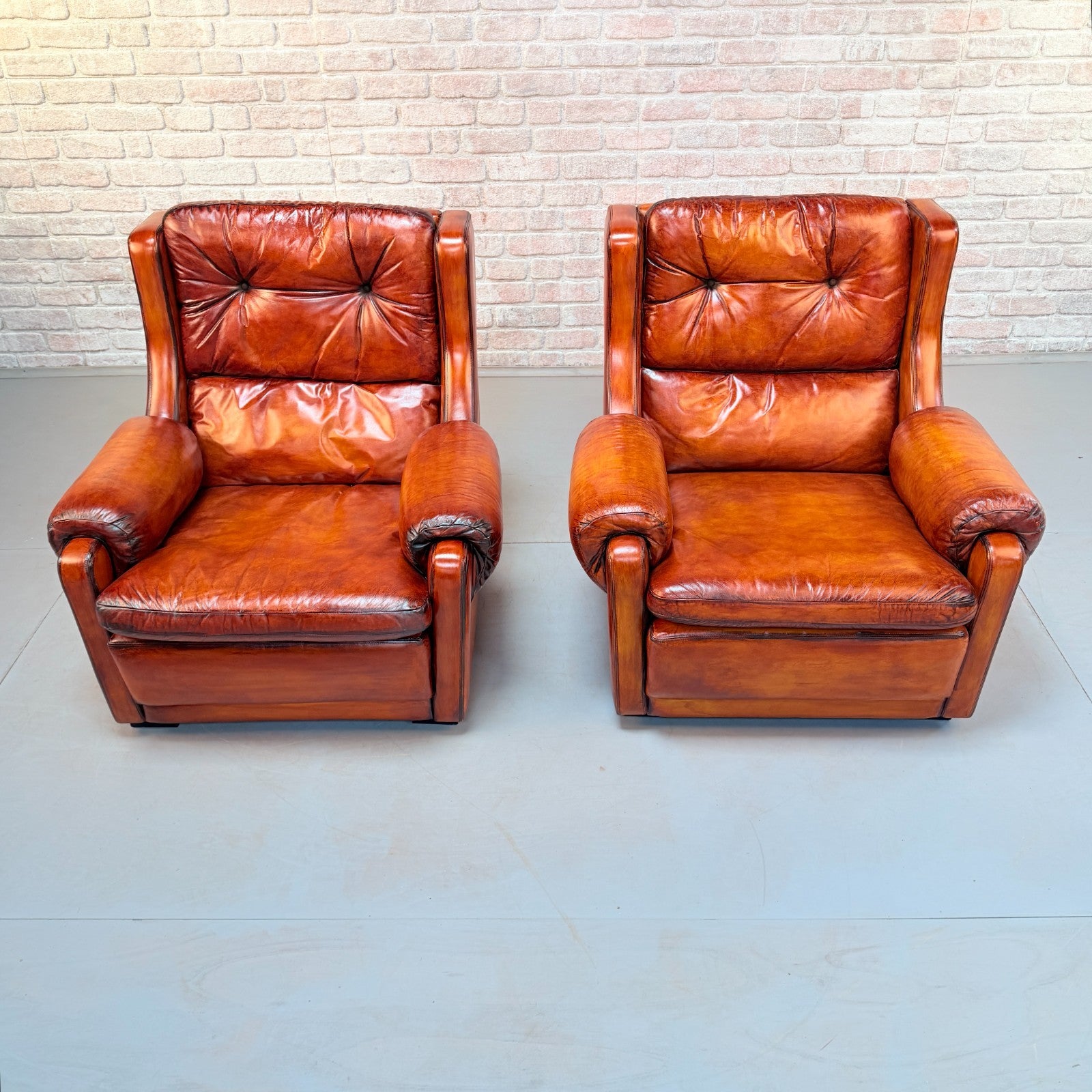 Pair of Mid-20th Century English Gimson & Slater Cognac Leather Armchairs