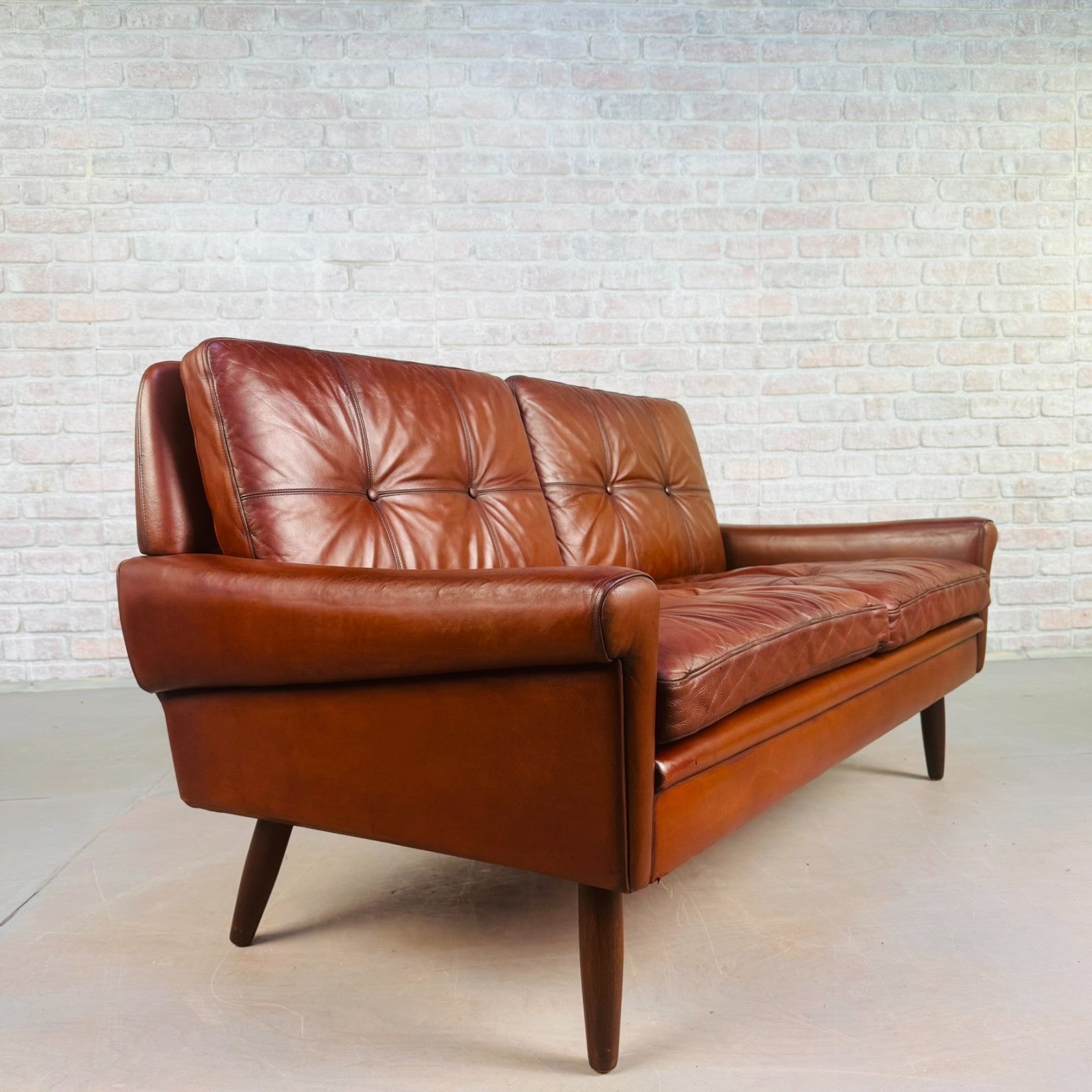 Vintage 1970s Svend Skipper Brown Leather Two-Seater Sofa