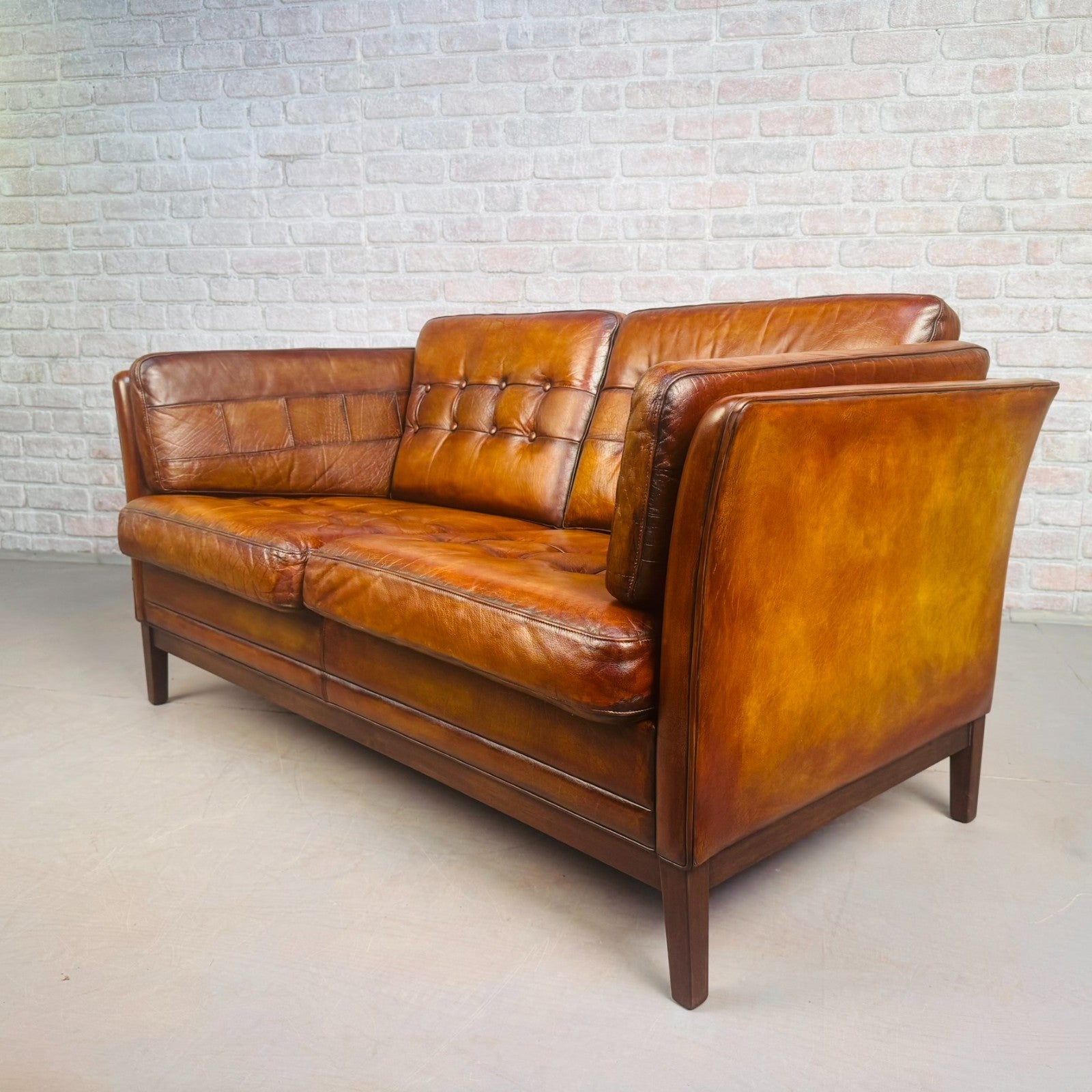 Pair of Vintage Danish Tan Leather Two Seater Sofas