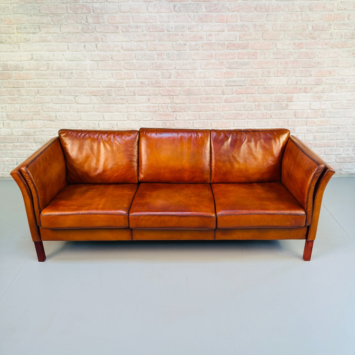 Vintage Danish Tan Leather 3 Seater Sofa – Hand Dyed Beautiful Patina