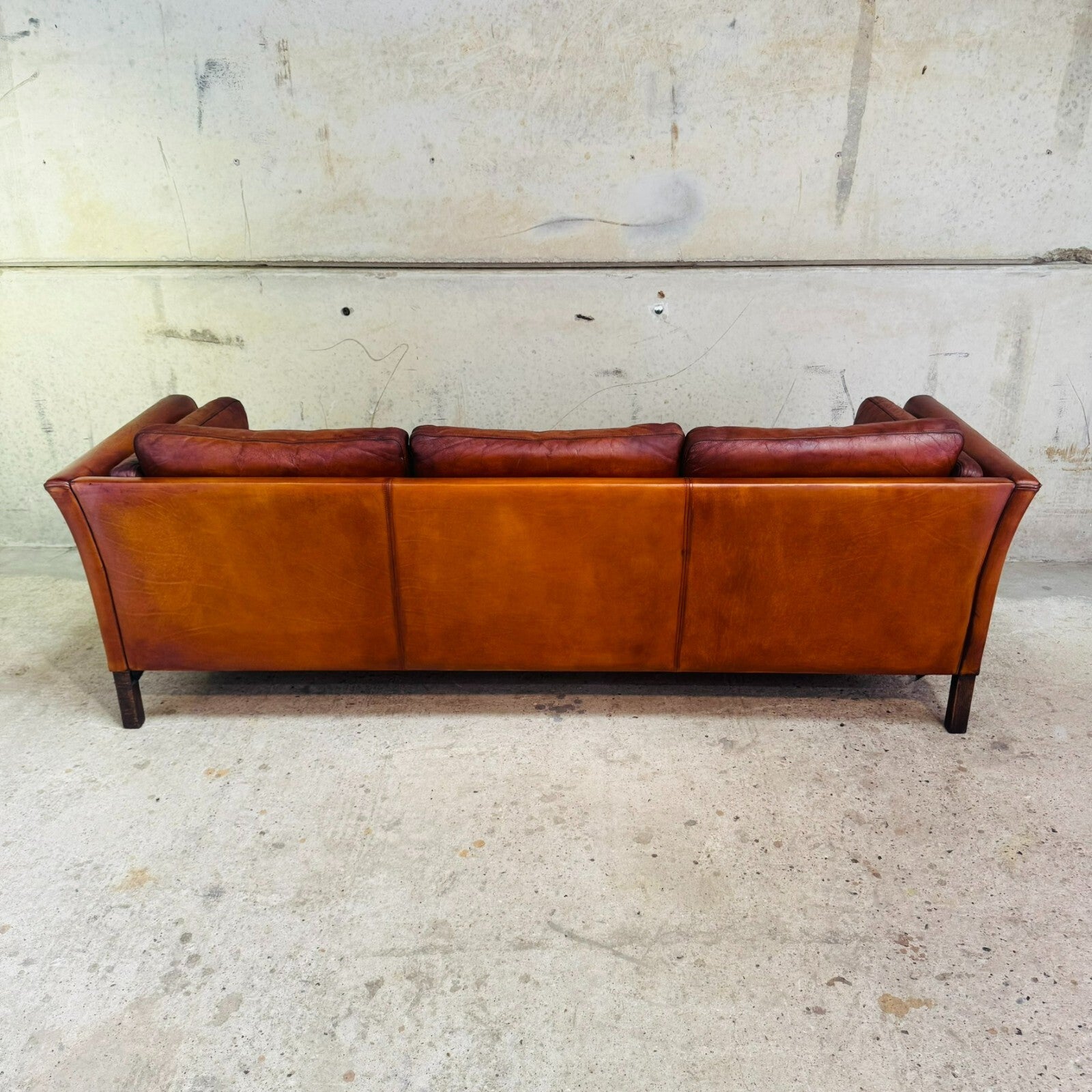 Danish 1970s Cognac Leather Three-Seater Sofa by Mogens Hansen