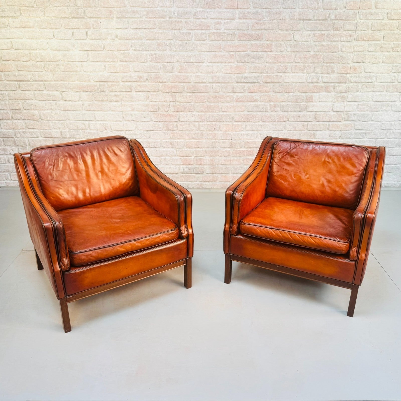 1970s Danish Pair of Tan Leather Armchairs