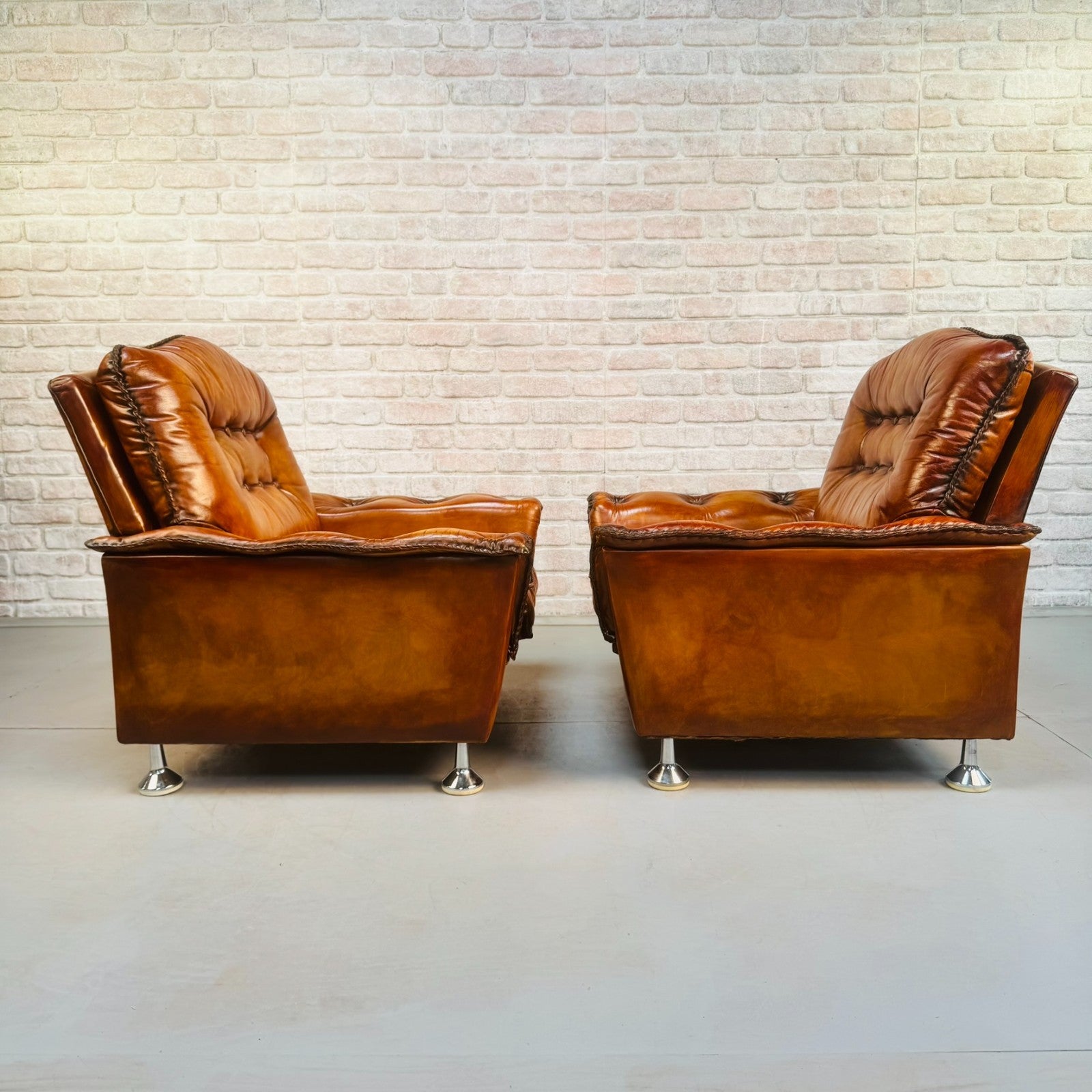 Vintage Danish Pair of Tan Leather Armchairs