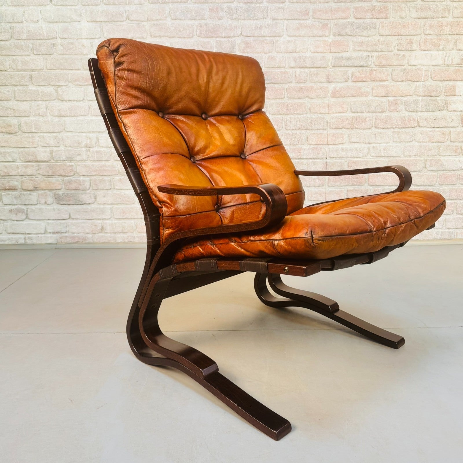 Vintage Danish Einar Hove Skyline Bentwood  Tan Buffalo Leather Armchair