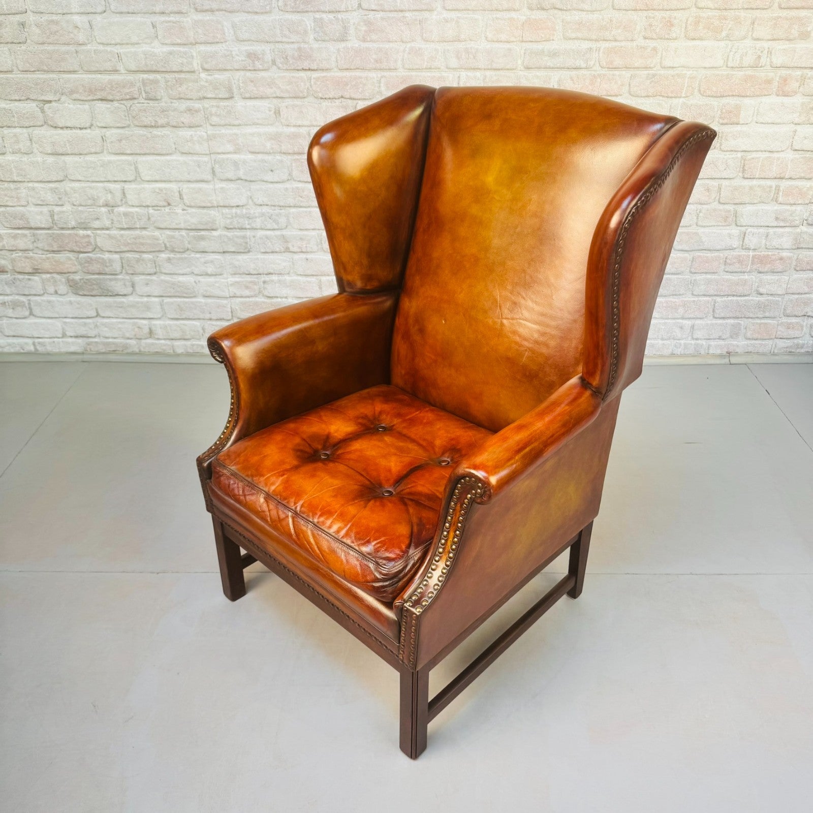 Neat Vintage Danish Leather Wingback Chair – Hand-Dyed Tan Colour