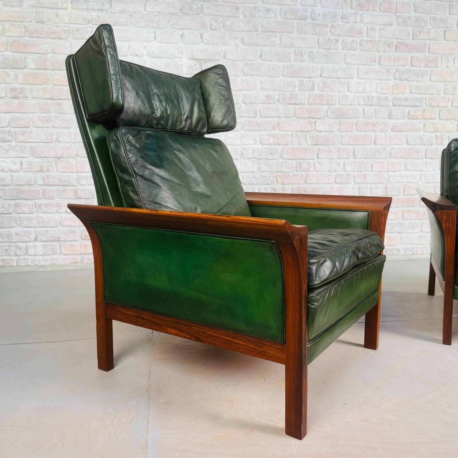 1960s Danish Green Leather Three-Seater Sofa & His & Hers Armchairs Golstrup