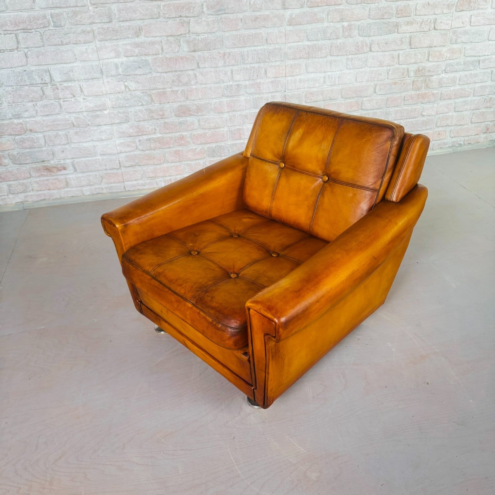 Vintage Danish Tan Leather Armchair by Svend Skipper