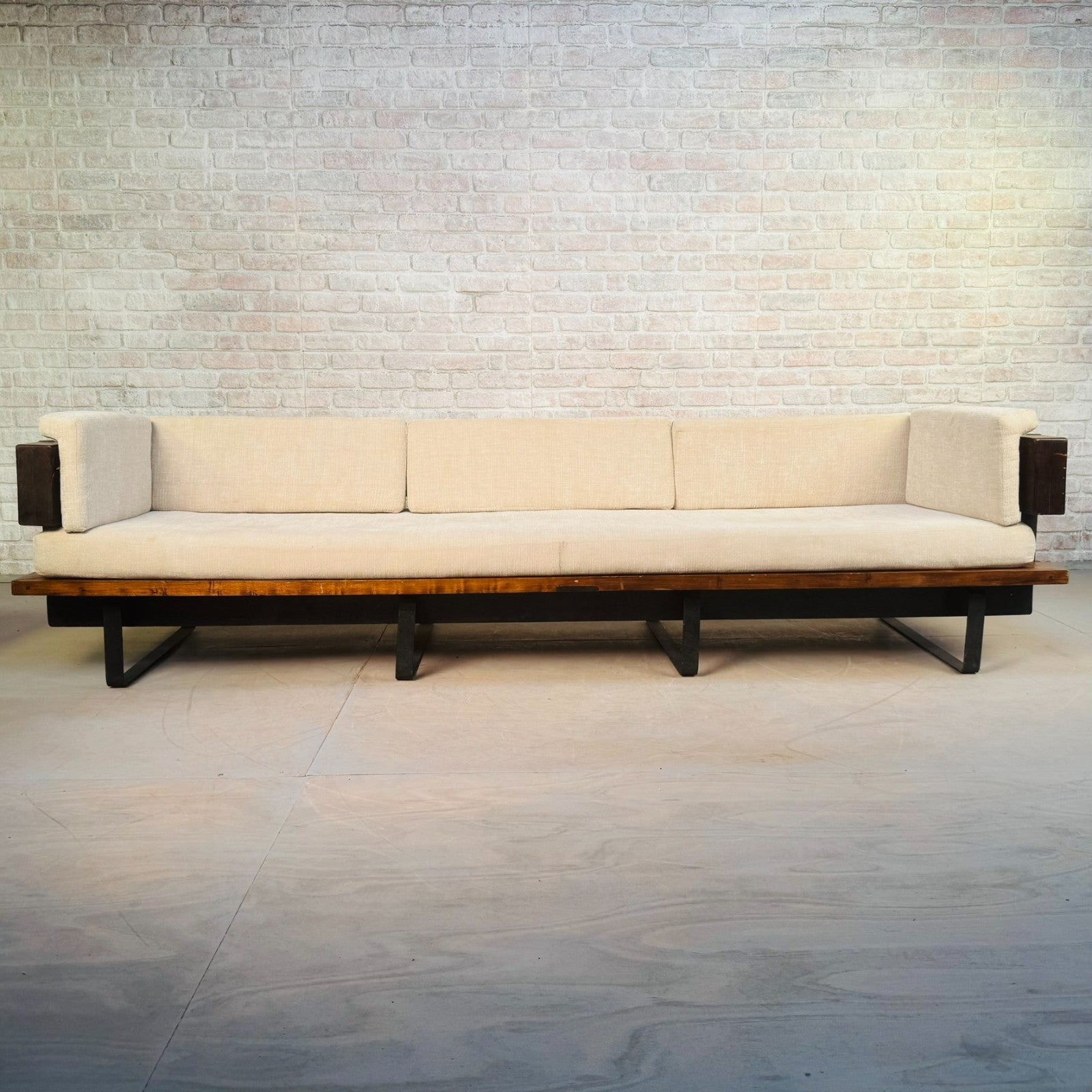Very Long Mid-Century Inspired Rustic 4 Seater Sofa